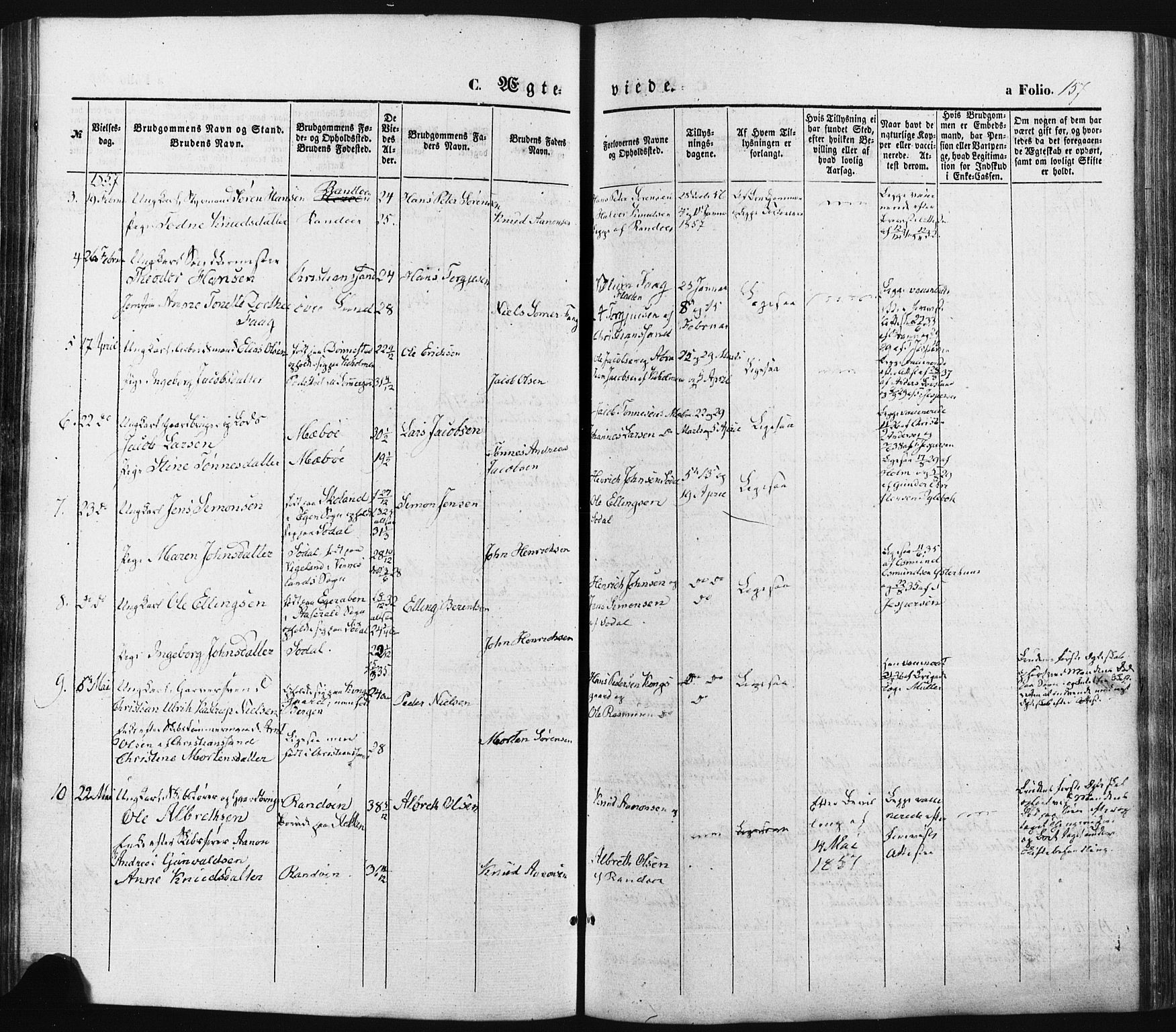 Oddernes sokneprestkontor, AV/SAK-1111-0033/F/Fa/Faa/L0007: Parish register (official) no. A 7, 1851-1863, p. 157