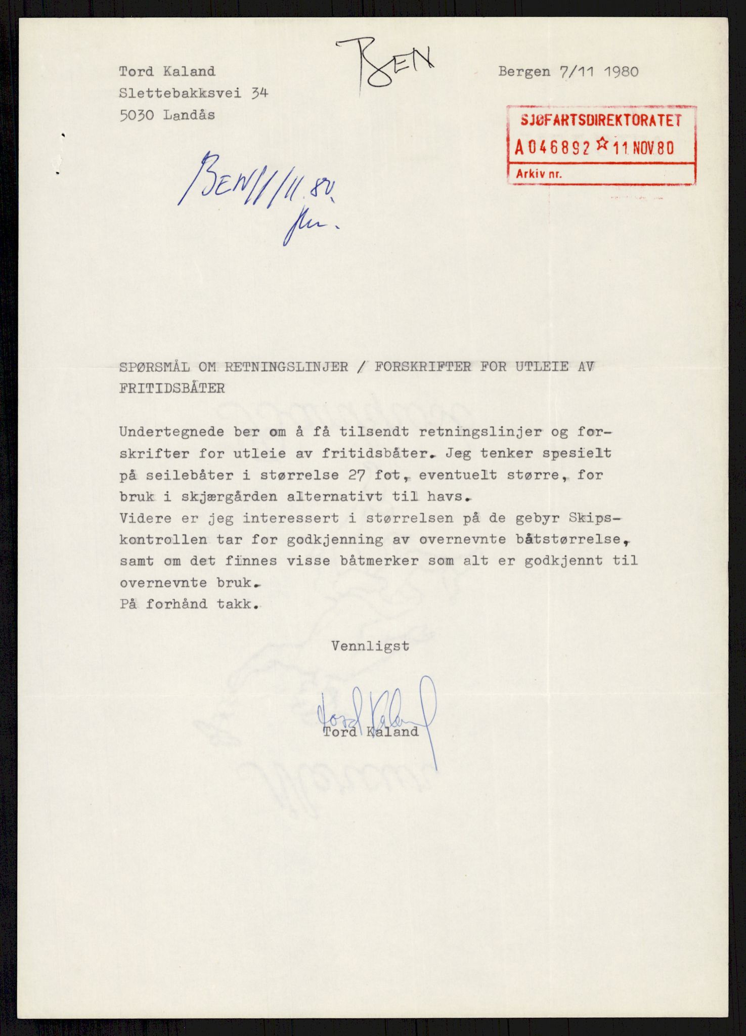 Sjøfartsdirektoratet med forløpere, generelt arkiv, AV/RA-S-1407/D/Du/Duc/L0641/0004: Skipskontrollen - Forskrifter    / Utleiebåter (2 mapper), 1977-1989, p. 12
