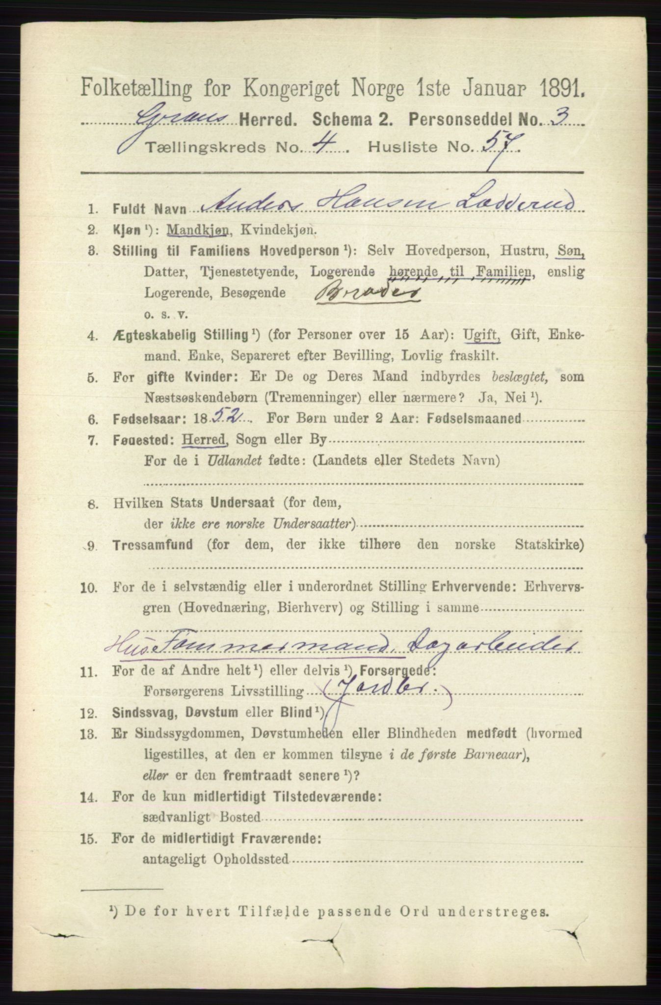 RA, 1891 census for 0534 Gran, 1891, p. 1512