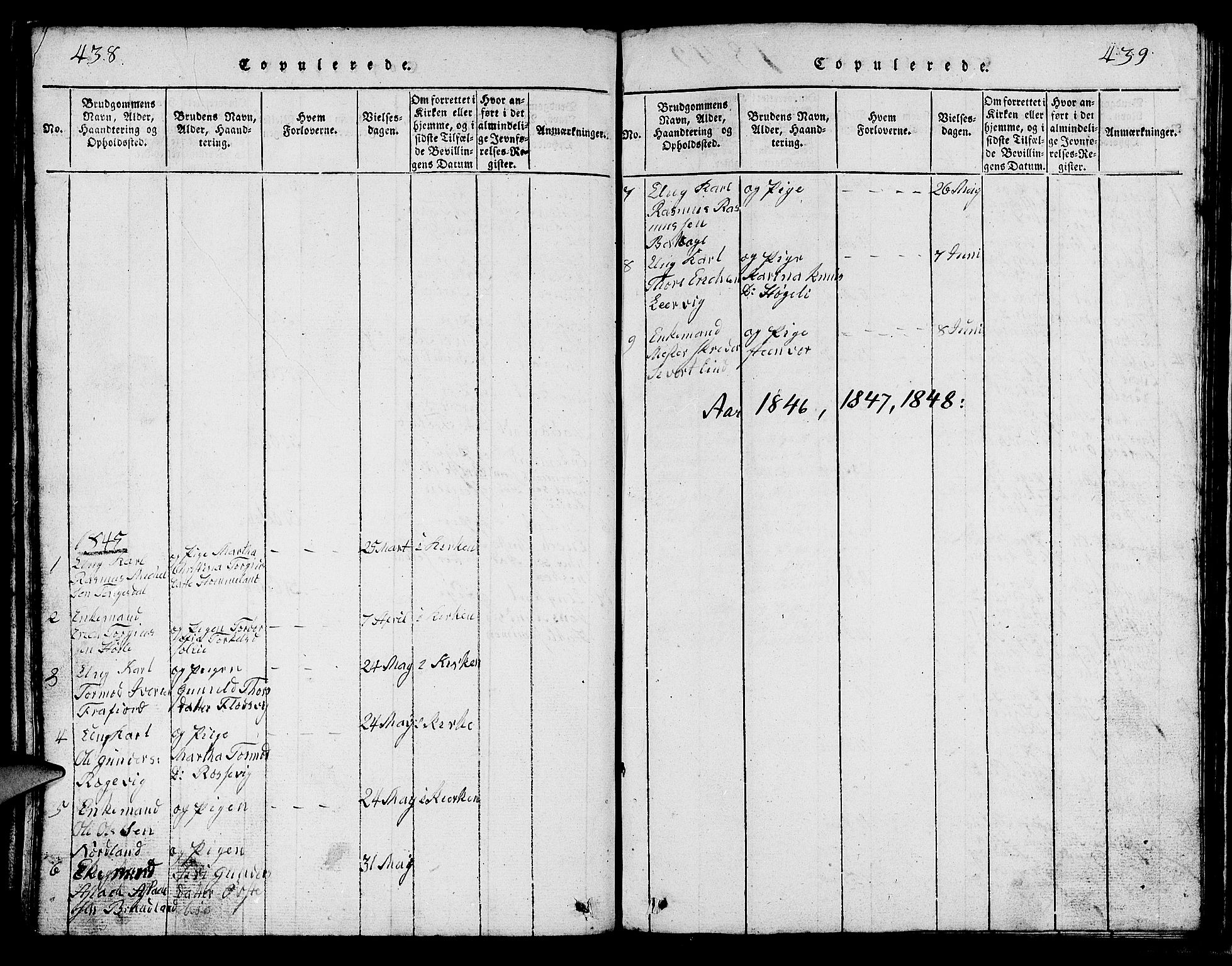 Strand sokneprestkontor, AV/SAST-A-101828/H/Ha/Hab/L0002: Parish register (copy) no. B 2, 1816-1854, p. 438-439