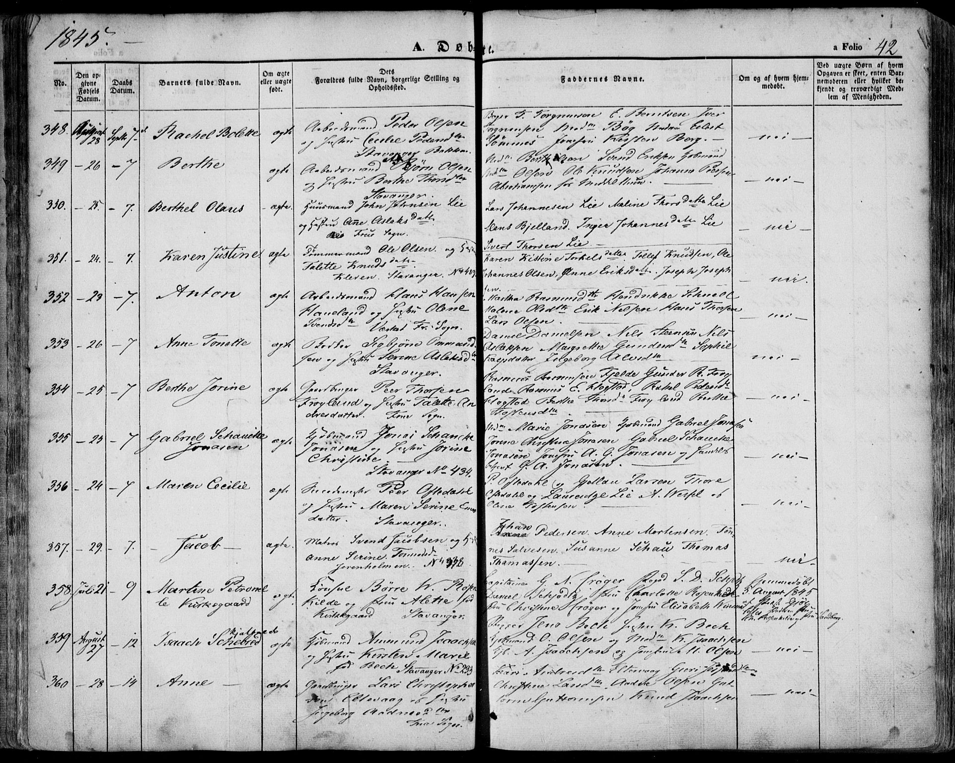 Domkirken sokneprestkontor, SAST/A-101812/001/30/30BA/L0016: Parish register (official) no. A 15, 1844-1854, p. 42