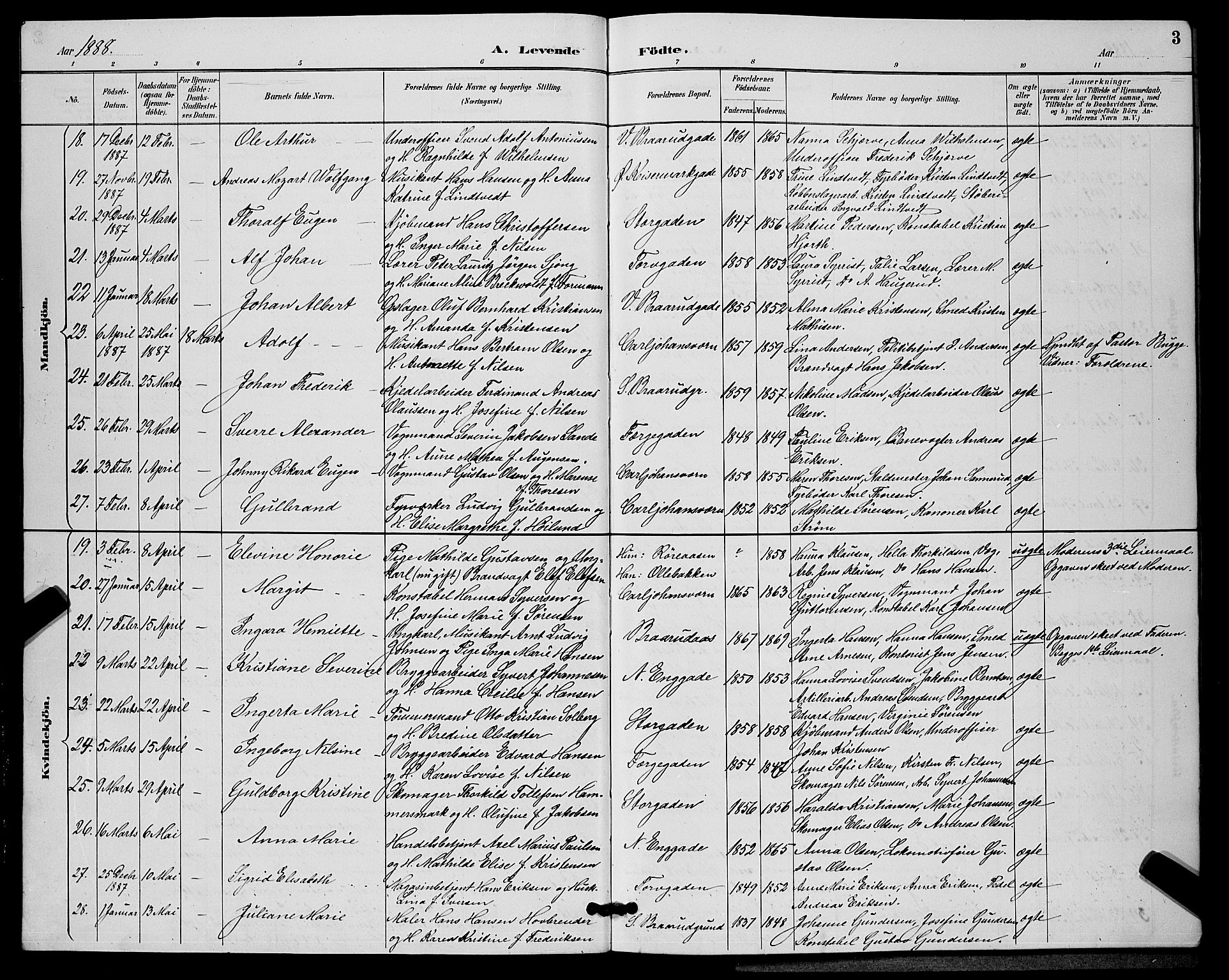 Horten kirkebøker, AV/SAKO-A-348/G/Ga/L0005: Parish register (copy) no. 5, 1888-1895, p. 3