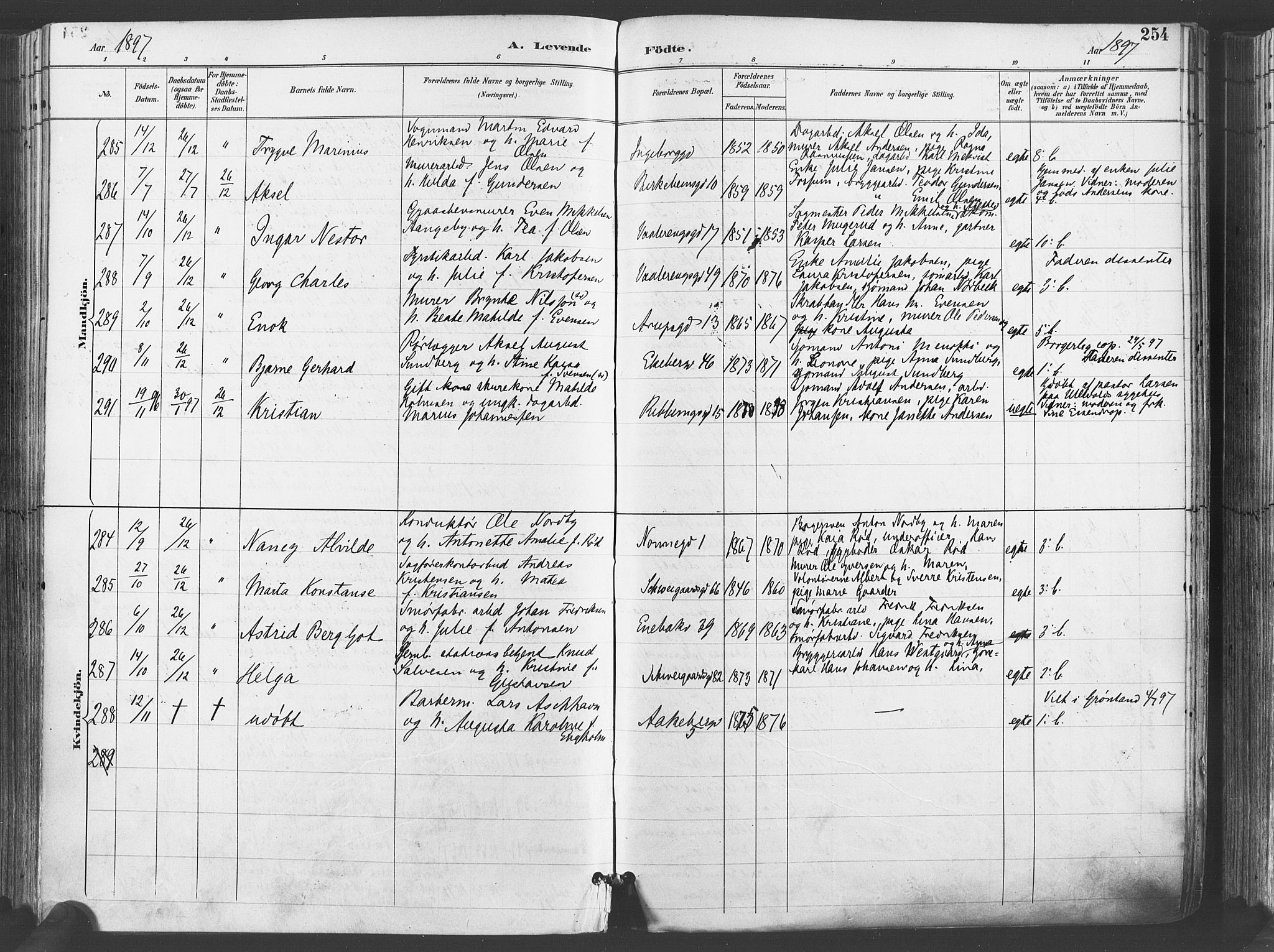 Gamlebyen prestekontor Kirkebøker, AV/SAO-A-10884/F/Fa/L0007: Parish register (official) no. 7, 1889-1899, p. 254