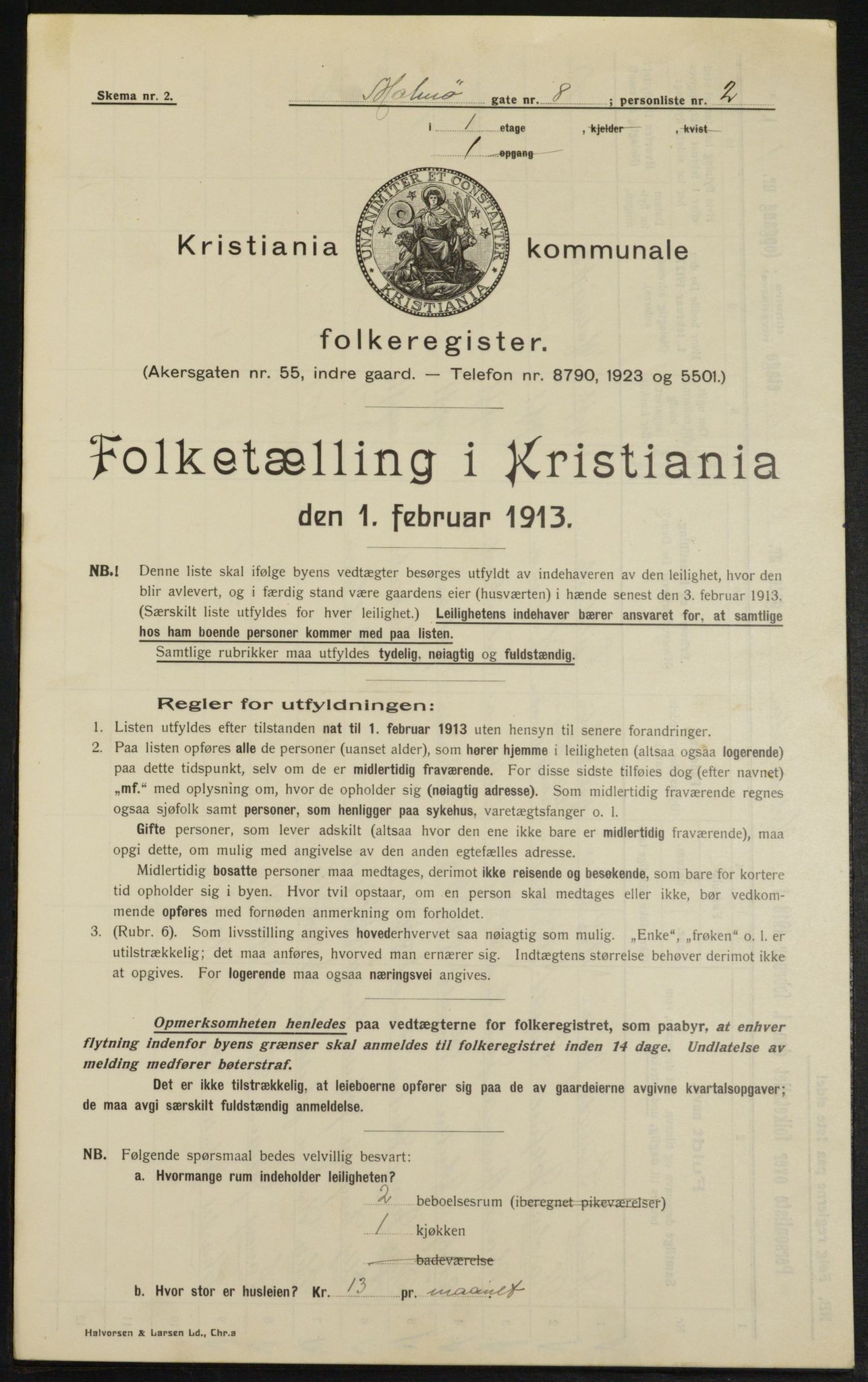 OBA, Municipal Census 1913 for Kristiania, 1913, p. 59852