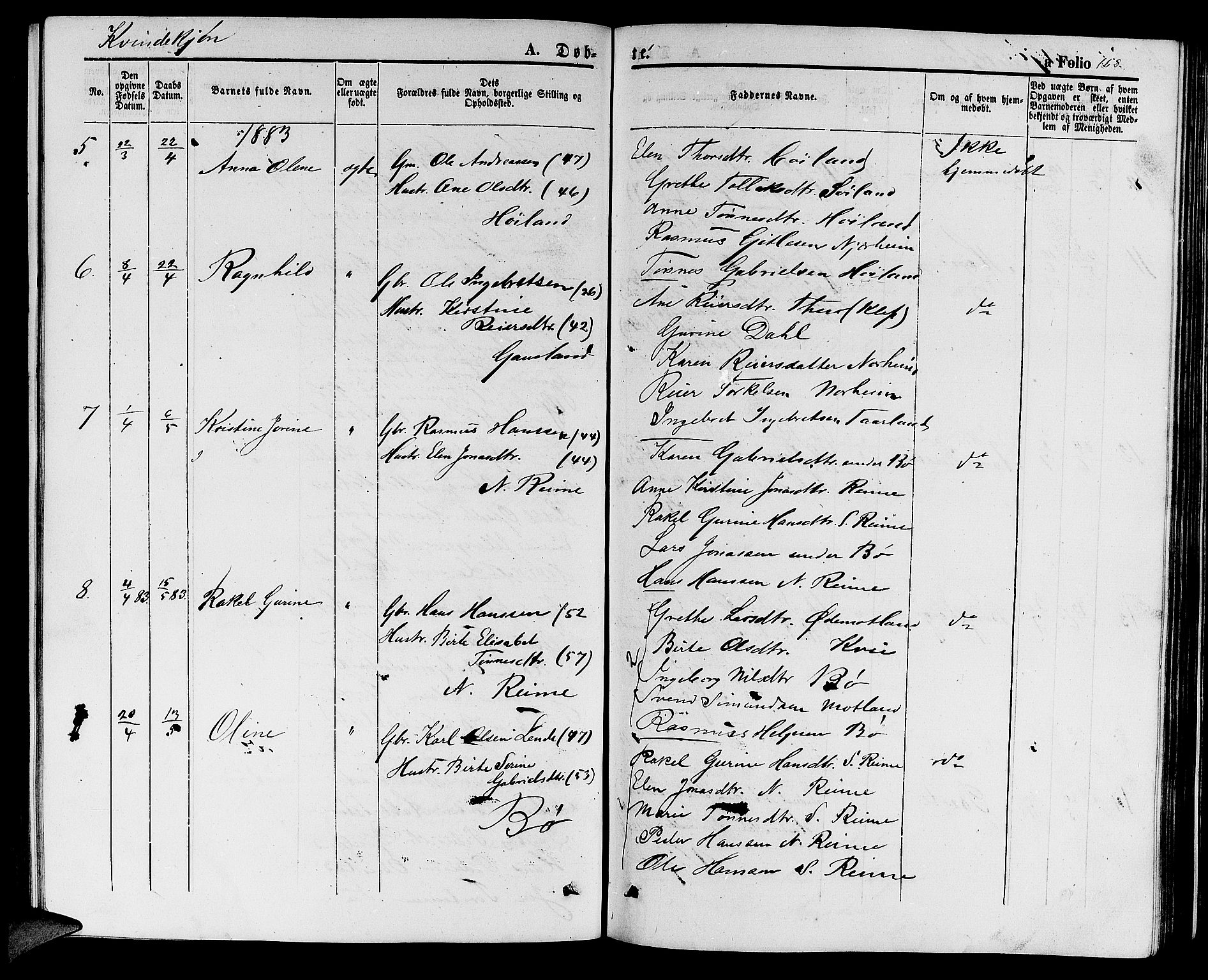 Hå sokneprestkontor, AV/SAST-A-101801/001/30BB/L0001: Parish register (copy) no. B 1, 1854-1883, p. 168