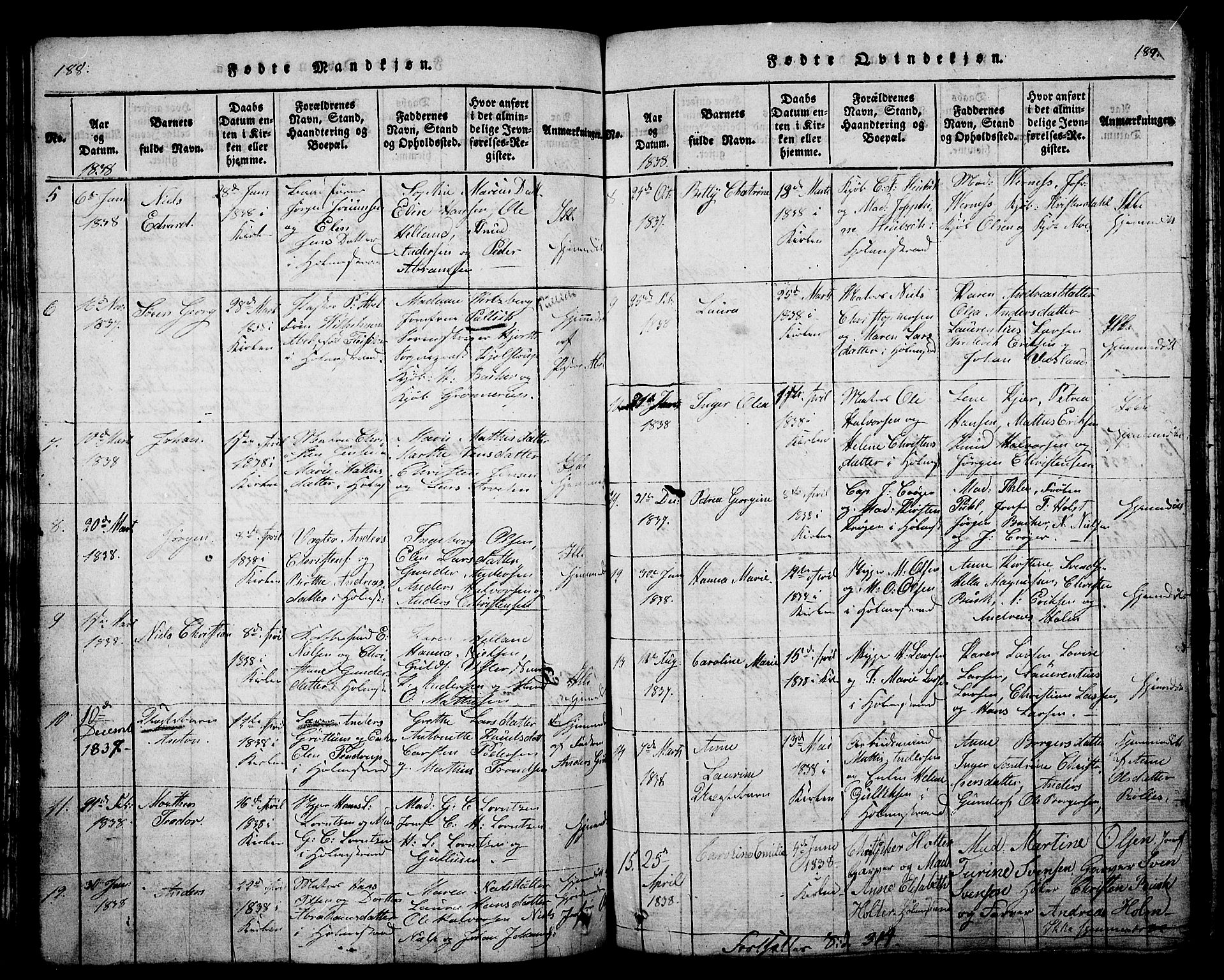 Holmestrand kirkebøker, SAKO/A-346/G/Ga/L0001: Parish register (copy) no. 1, 1814-1848, p. 188-189