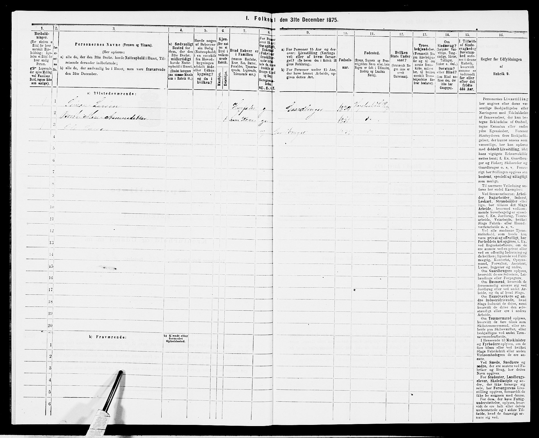 SAK, 1875 census for 1034P Hægebostad, 1875, p. 55