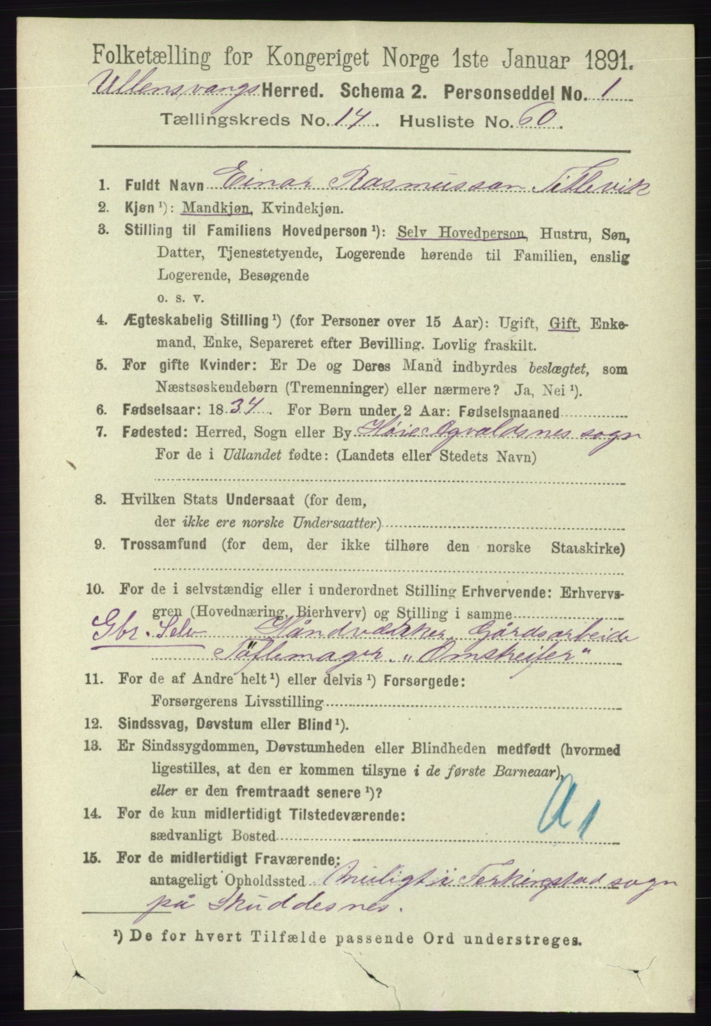 RA, 1891 census for 1230 Ullensvang, 1891, p. 5847