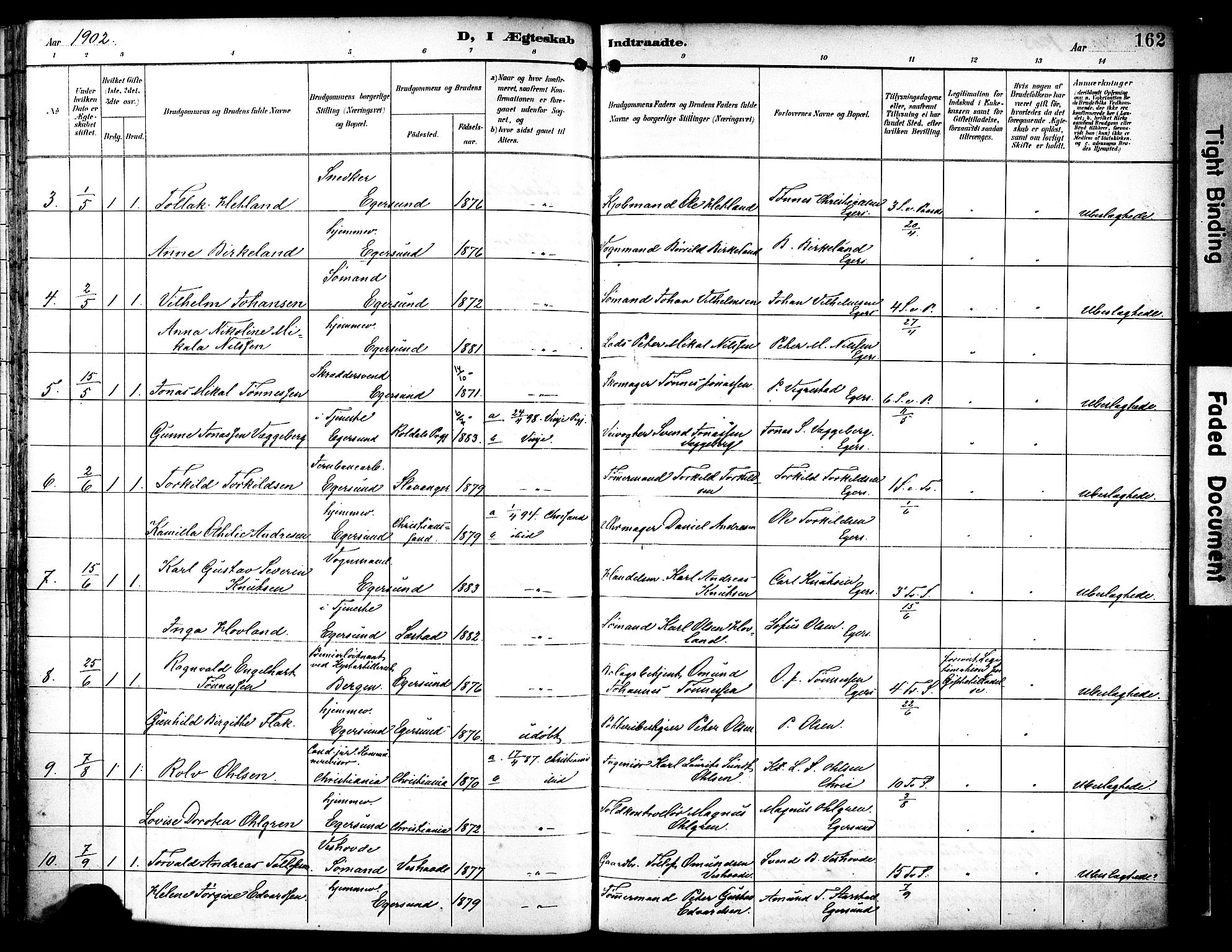 Eigersund sokneprestkontor, SAST/A-101807/S08/L0019: Parish register (official) no. A 18, 1892-1905, p. 162