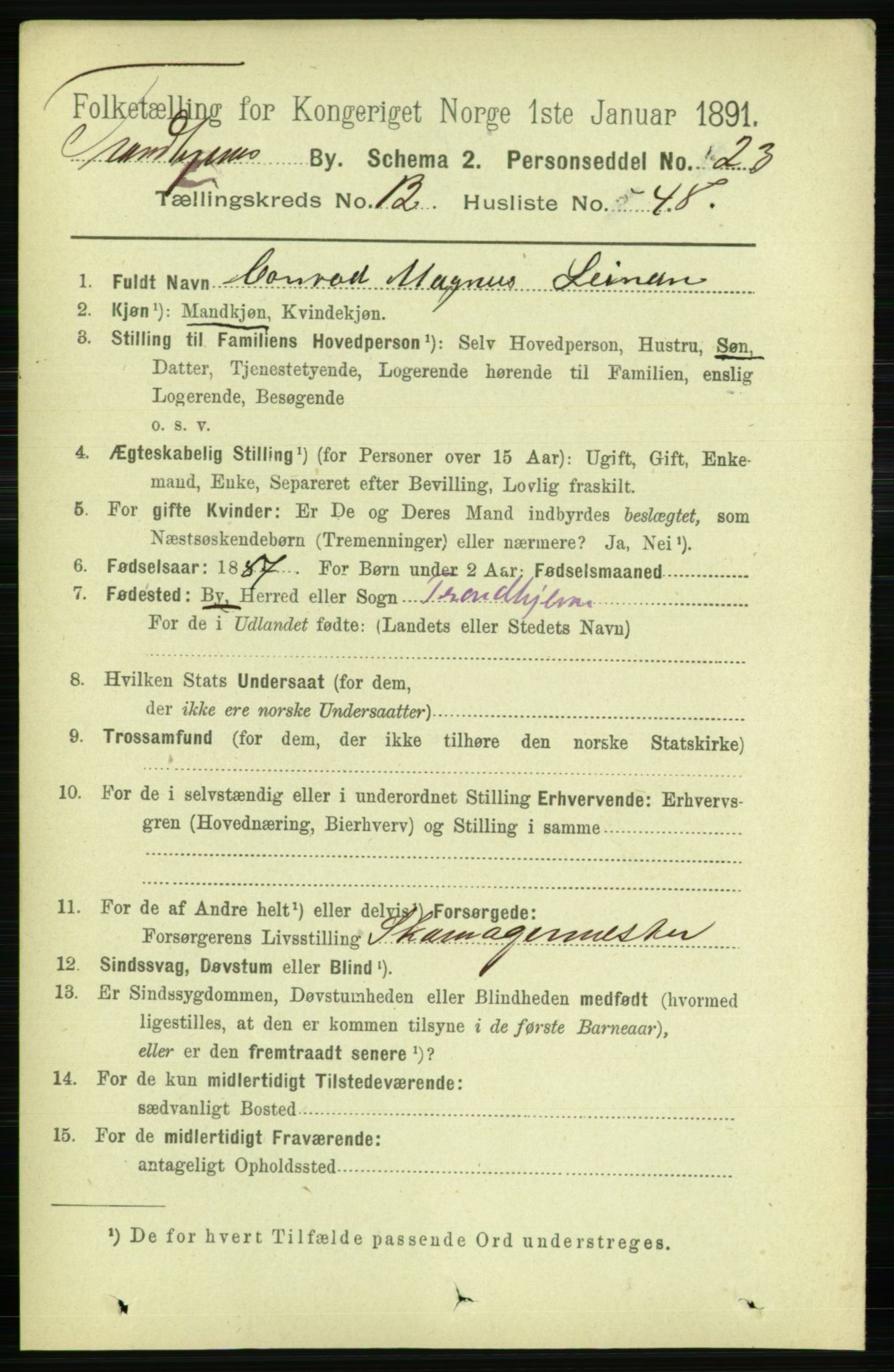 RA, 1891 census for 1601 Trondheim, 1891, p. 10187