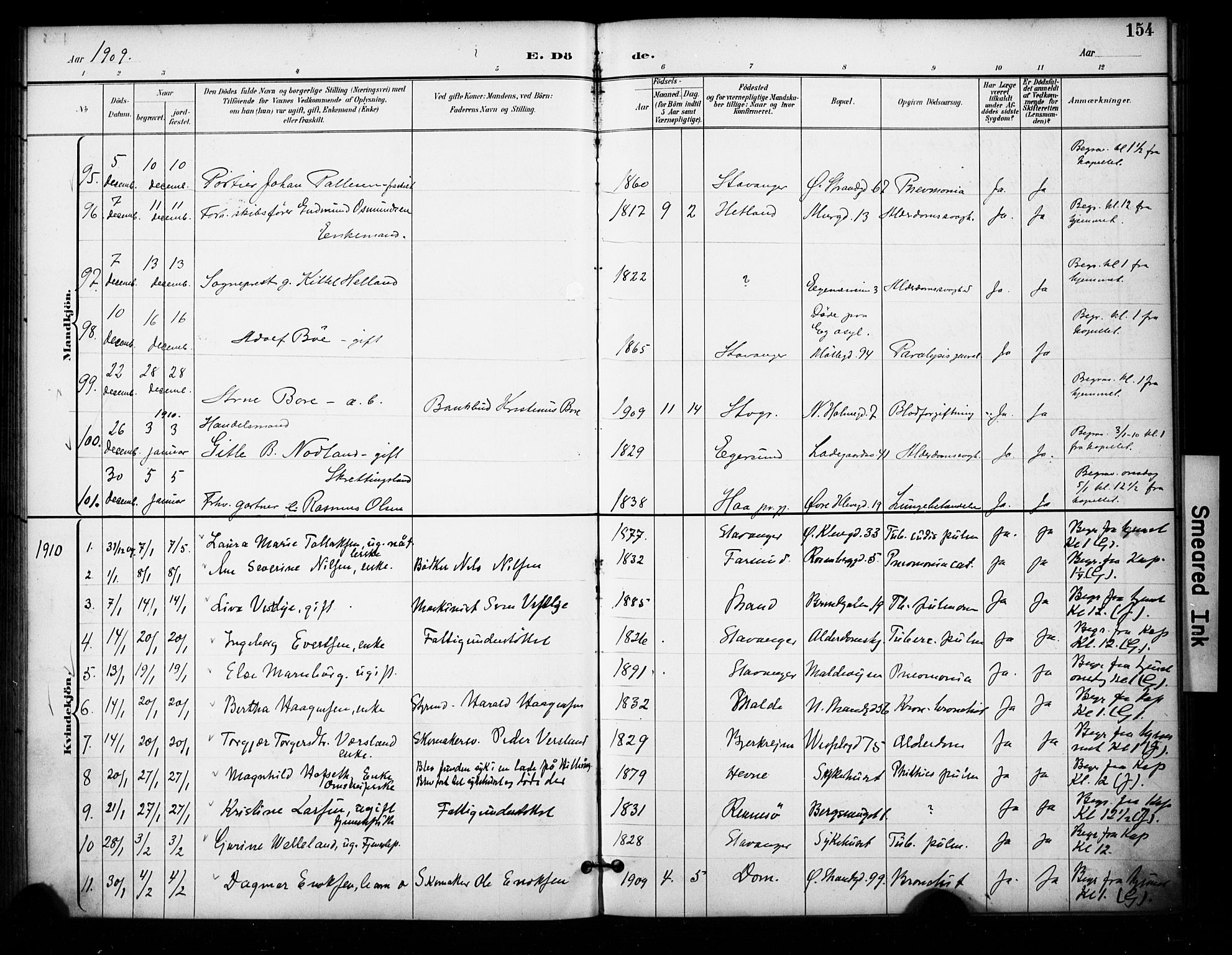 Domkirken sokneprestkontor, AV/SAST-A-101812/001/30/30BA/L0032: Parish register (official) no. A 31, 1896-1917, p. 154