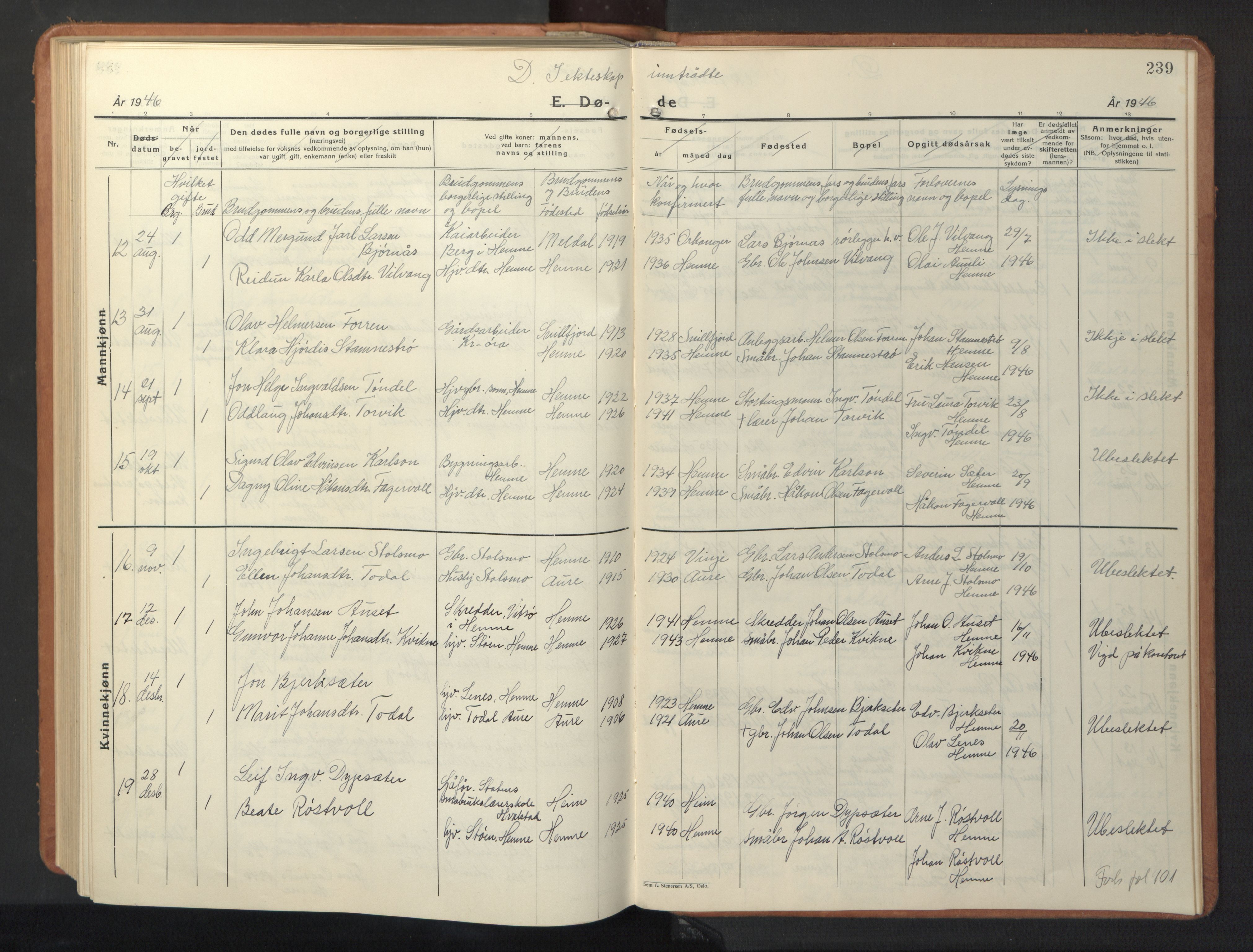 Ministerialprotokoller, klokkerbøker og fødselsregistre - Sør-Trøndelag, AV/SAT-A-1456/630/L0508: Parish register (copy) no. 630C06, 1933-1950, p. 239