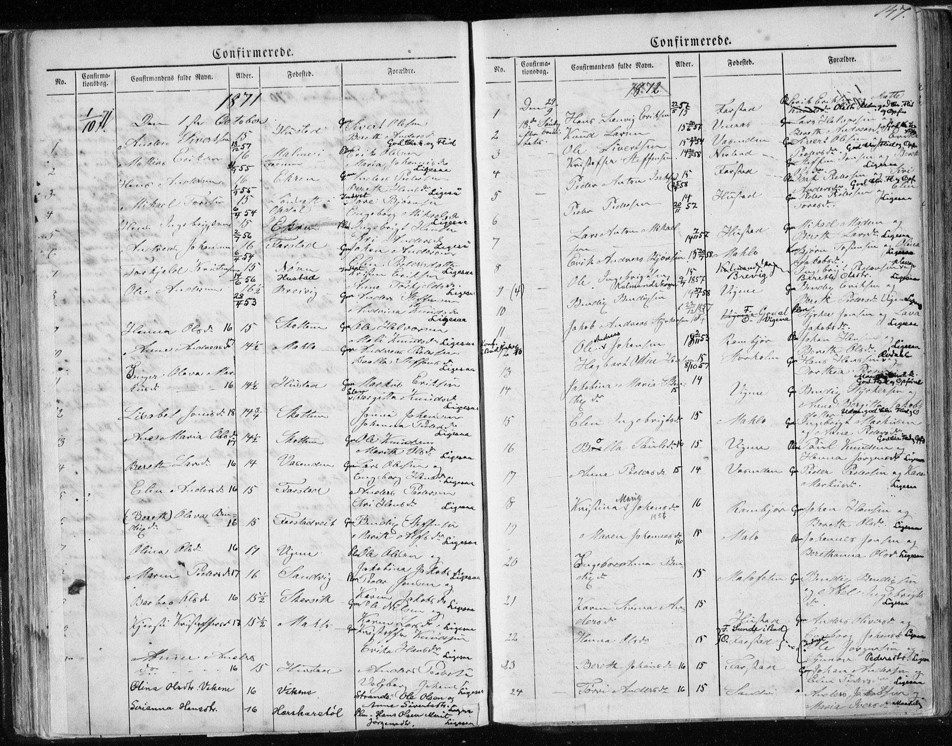 Ministerialprotokoller, klokkerbøker og fødselsregistre - Møre og Romsdal, AV/SAT-A-1454/567/L0782: Parish register (copy) no. 567C02, 1867-1886, p. 147