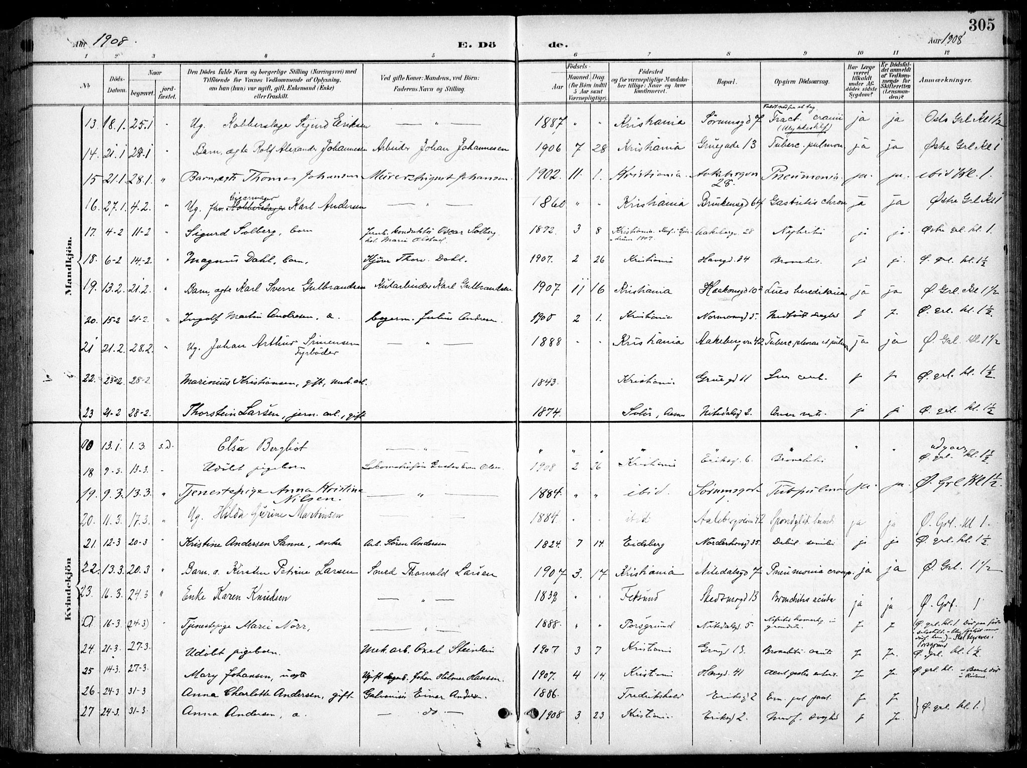 Kampen prestekontor Kirkebøker, SAO/A-10853/F/Fa/L0009: Parish register (official) no. I 9, 1899-1911, p. 305