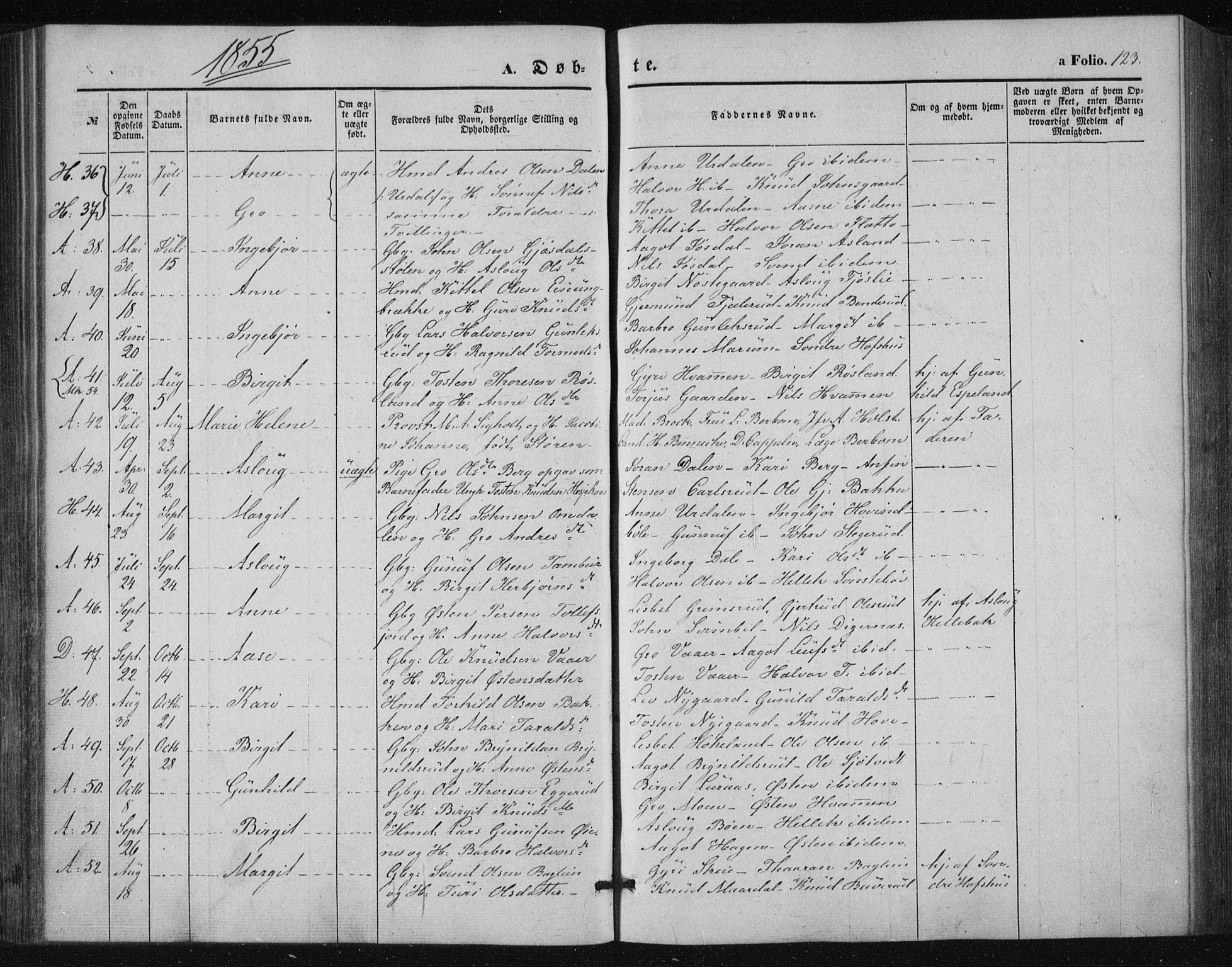 Tinn kirkebøker, SAKO/A-308/F/Fa/L0005: Parish register (official) no. I 5, 1844-1856, p. 123
