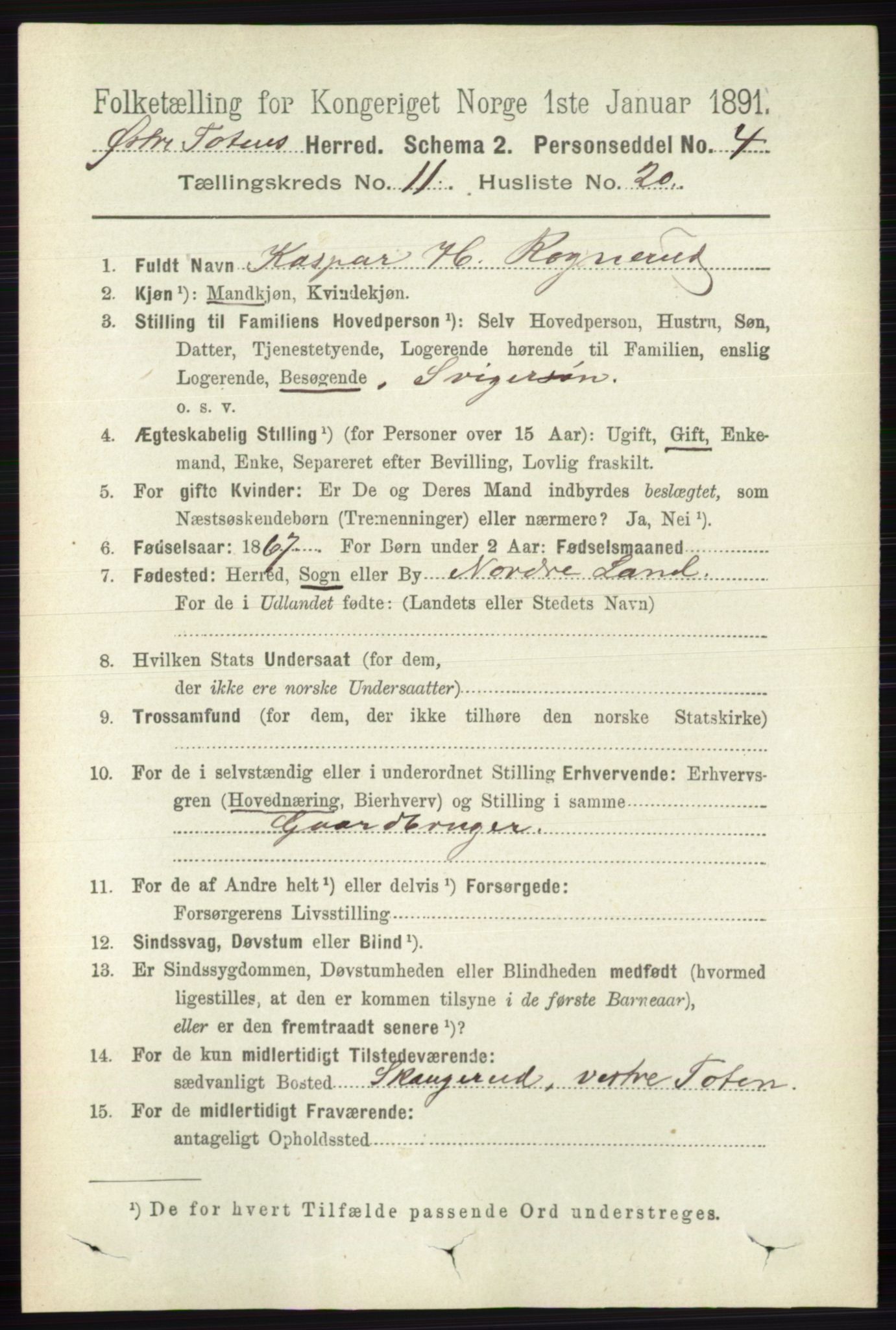 RA, 1891 census for 0528 Østre Toten, 1891, p. 7048