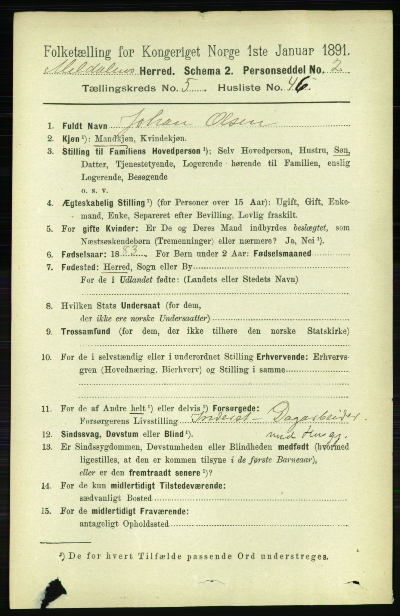 RA, 1891 census for 1636 Meldal, 1891, p. 2785