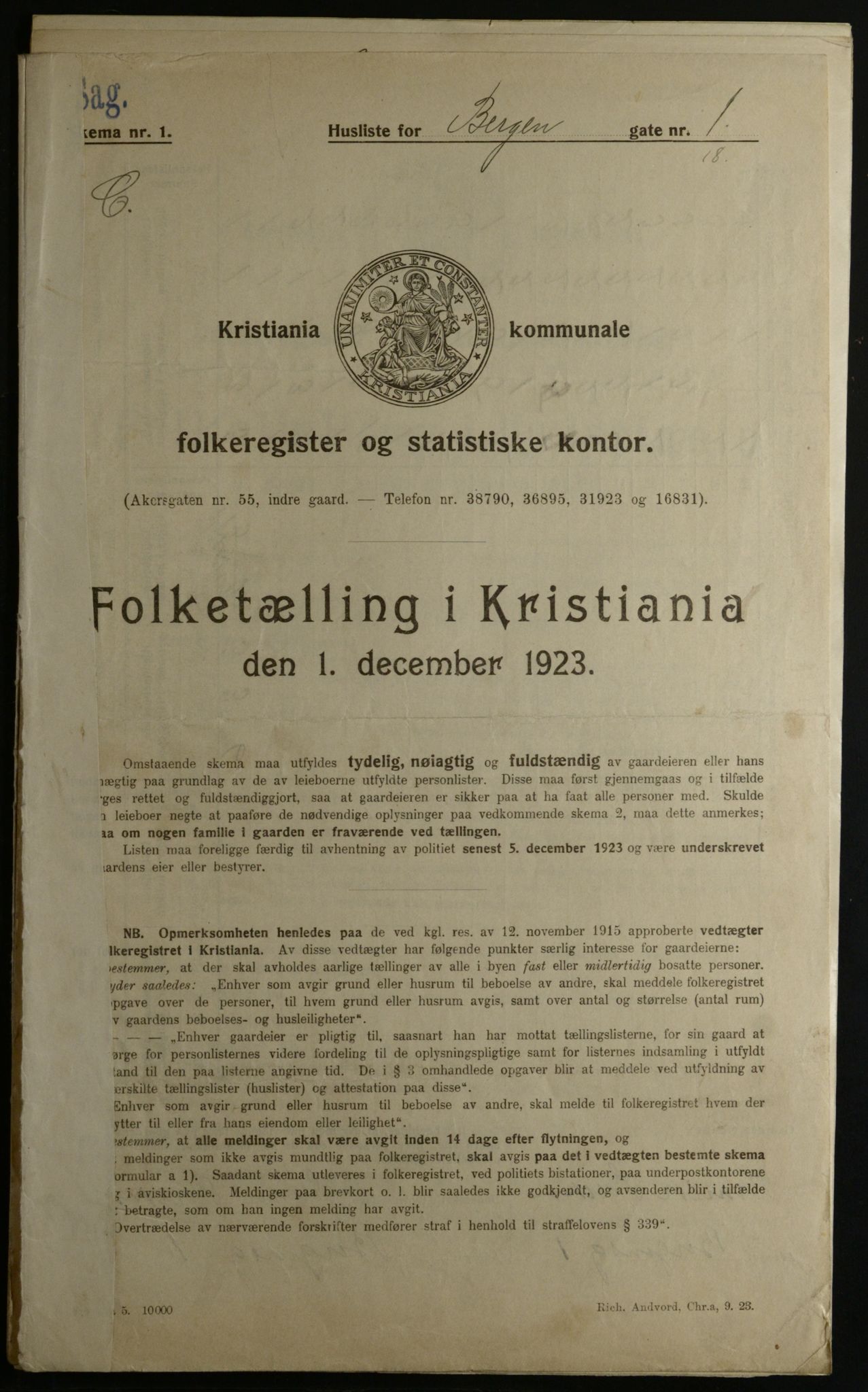 OBA, Municipal Census 1923 for Kristiania, 1923, p. 4524