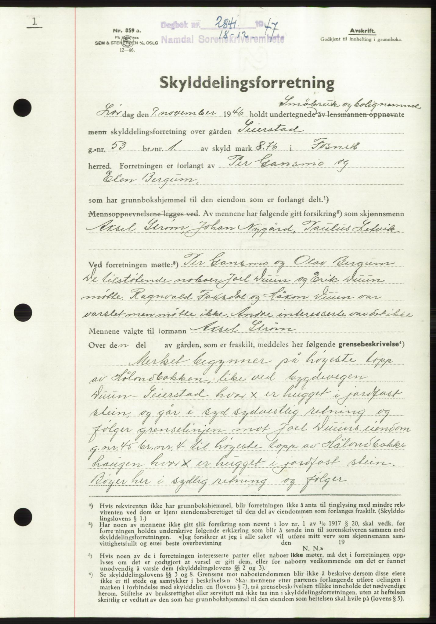 Namdal sorenskriveri, SAT/A-4133/1/2/2C: Mortgage book no. -, 1947-1948, Diary no: : 2841/1947