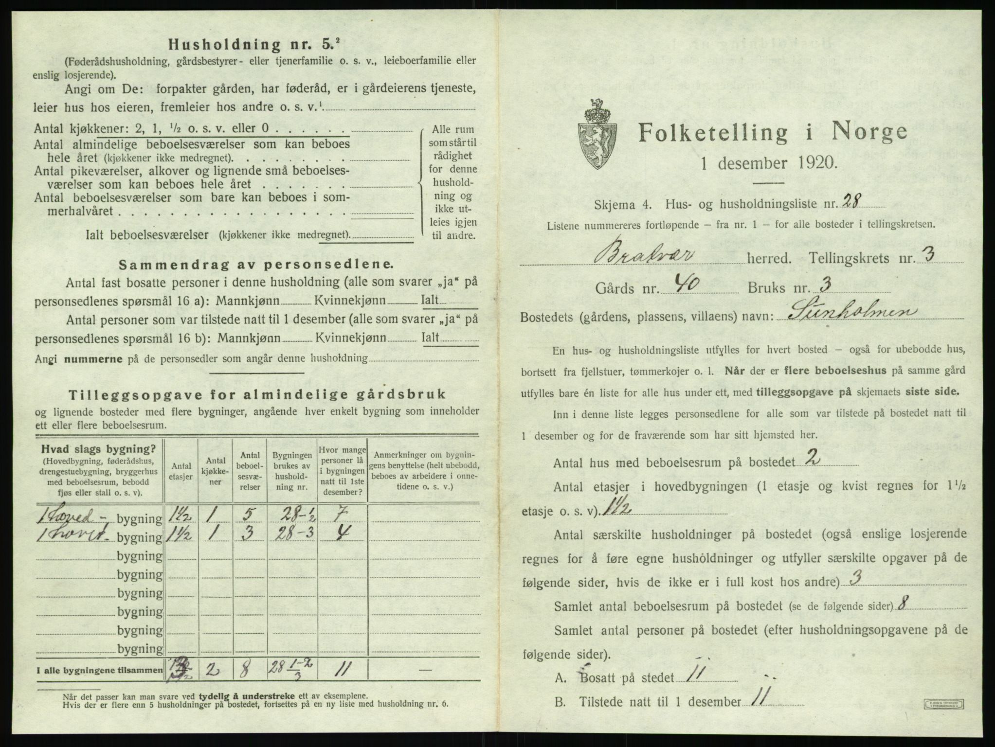 SAT, 1920 census for Brattvær, 1920, p. 172