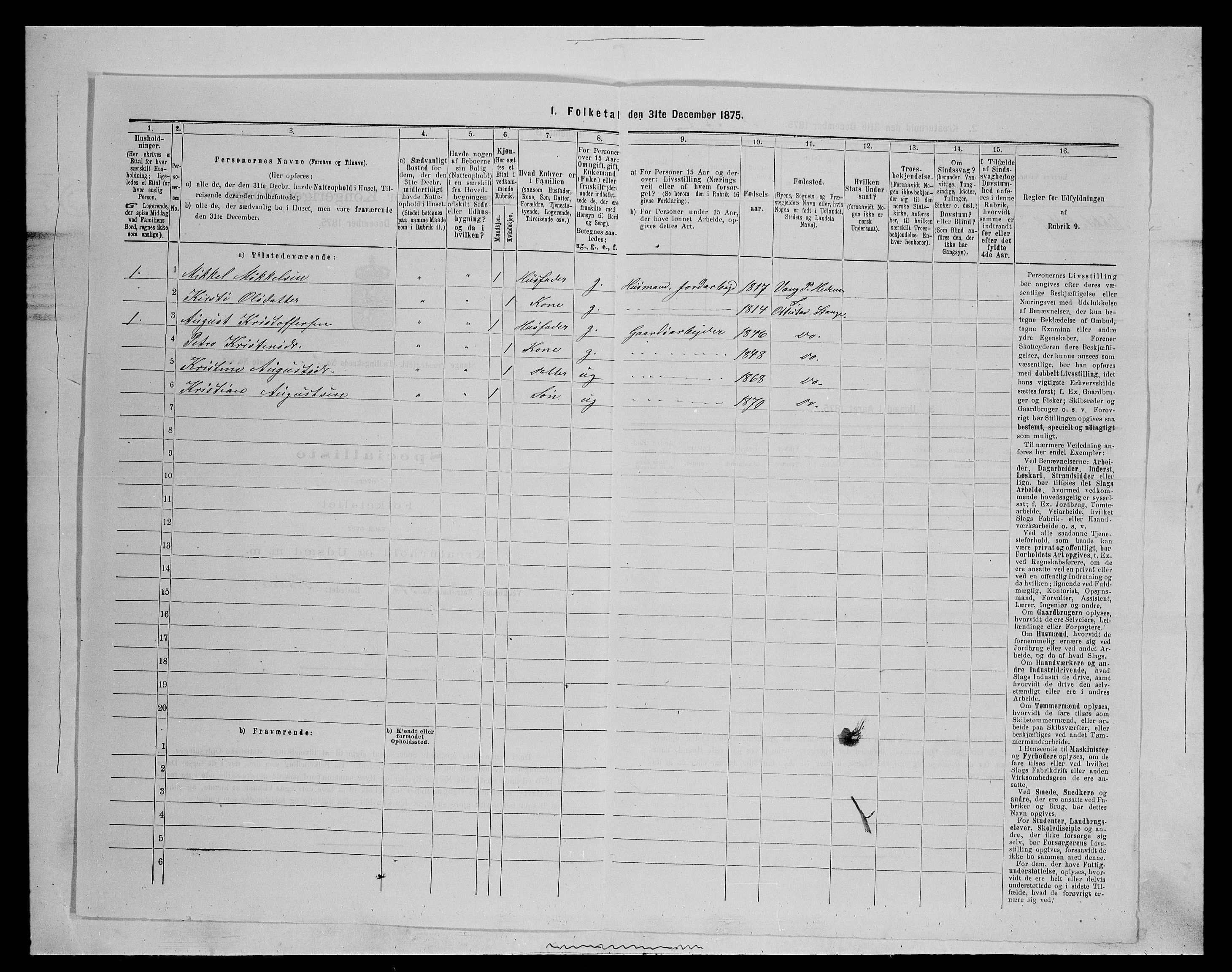 SAH, 1875 census for 0417P Stange, 1875, p. 287