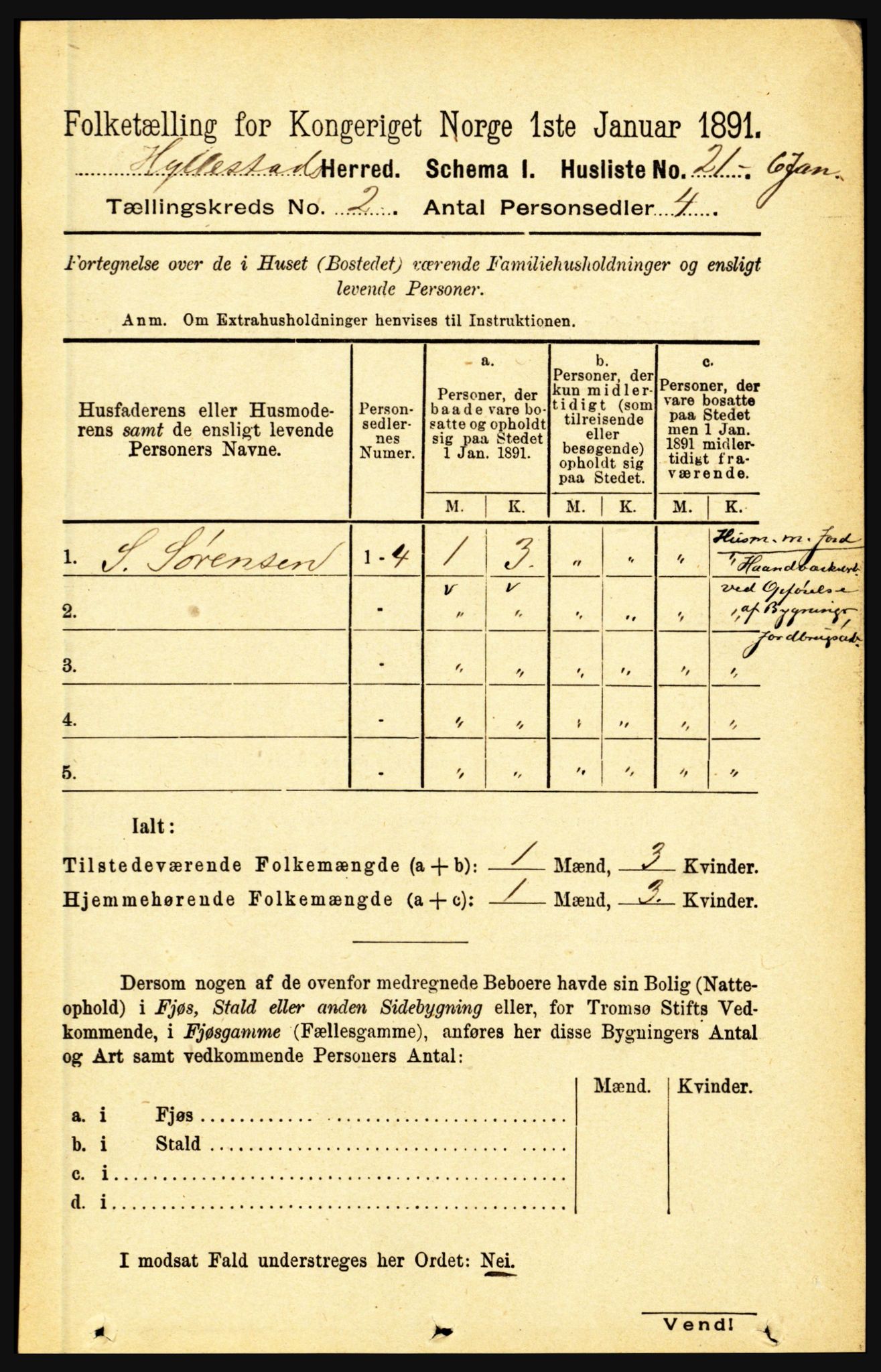 RA, 1891 census for 1413 Hyllestad, 1891, p. 141