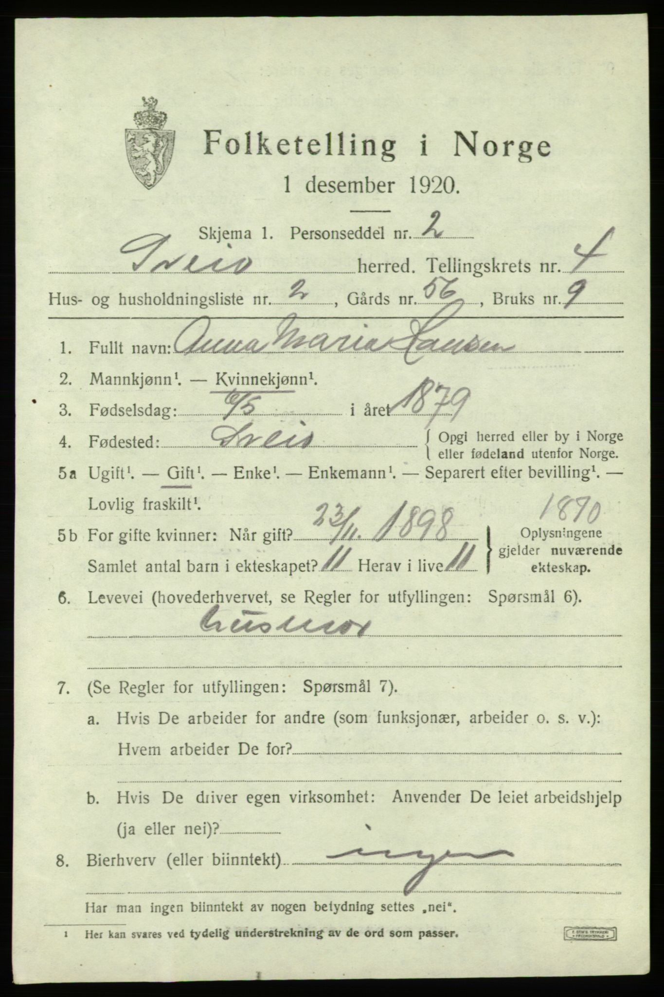 SAB, 1920 census for Sveio, 1920, p. 2030