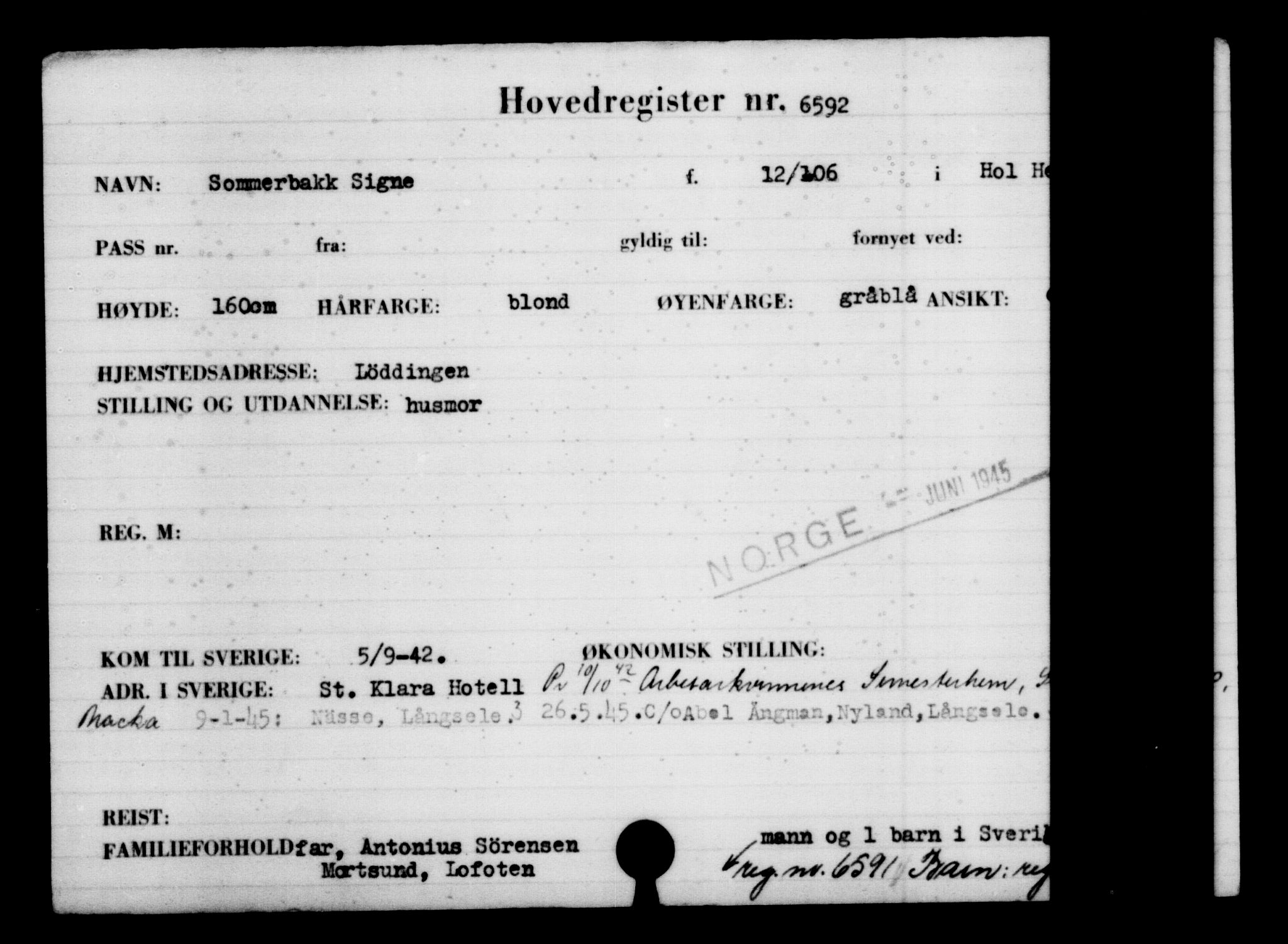Utenriksstasjonene, Legasjonen i Stockholm, Flyktningkontoret, AV/RA-S-6753/V/Va/L0004: Kjesäterkartoteket, flyktninger med registreringsnr. 3496-6610, 1940-1945, p. 3659