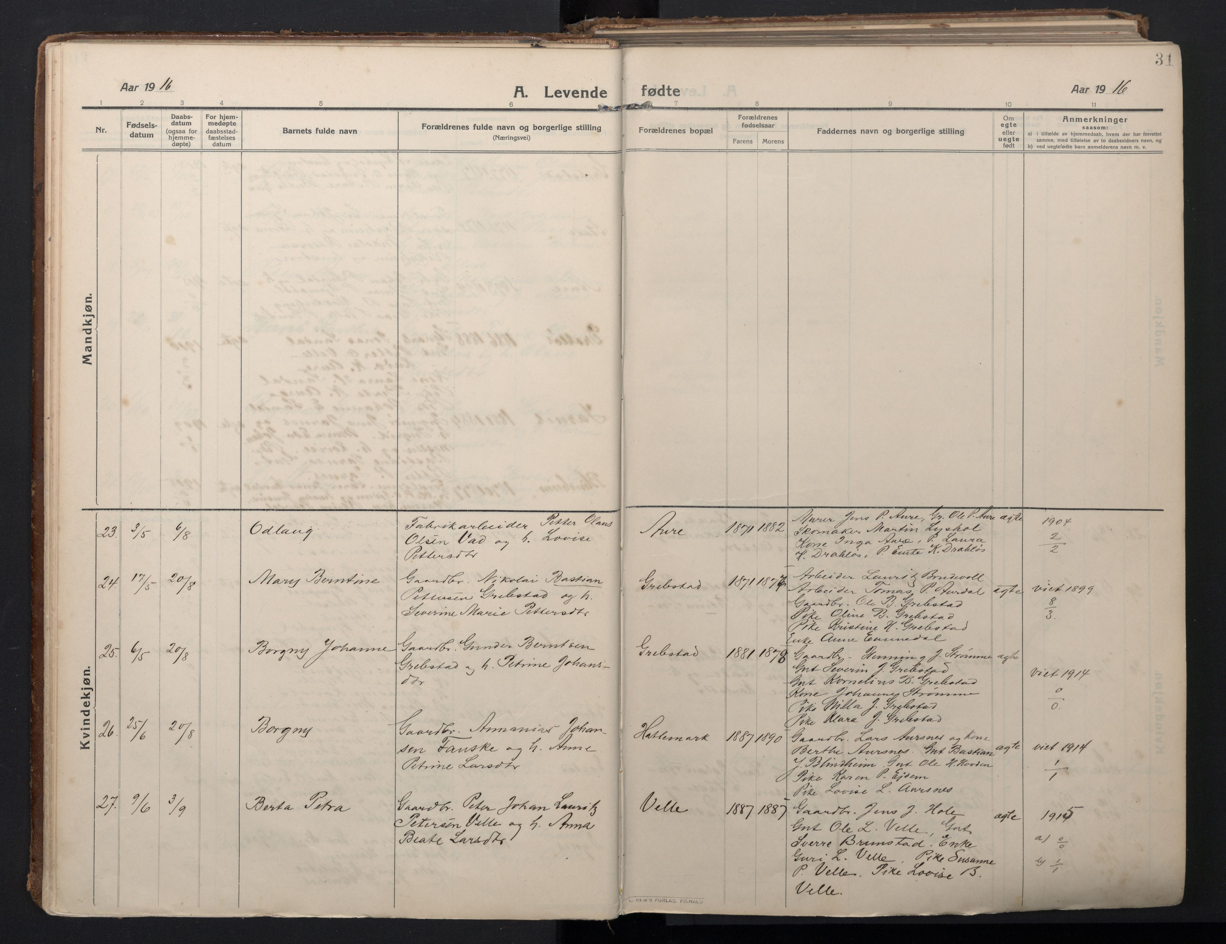 Ministerialprotokoller, klokkerbøker og fødselsregistre - Møre og Romsdal, AV/SAT-A-1454/523/L0337: Parish register (official) no. 523A04, 1911-1929, p. 31