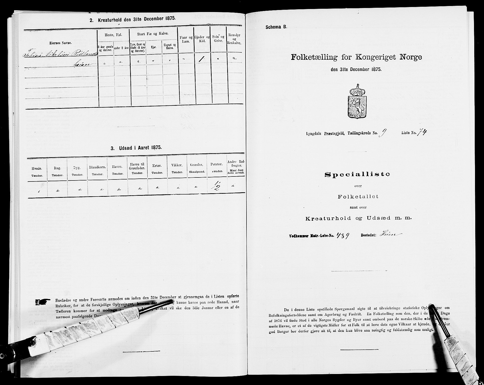 SAK, 1875 census for 1032P Lyngdal, 1875, p. 1515