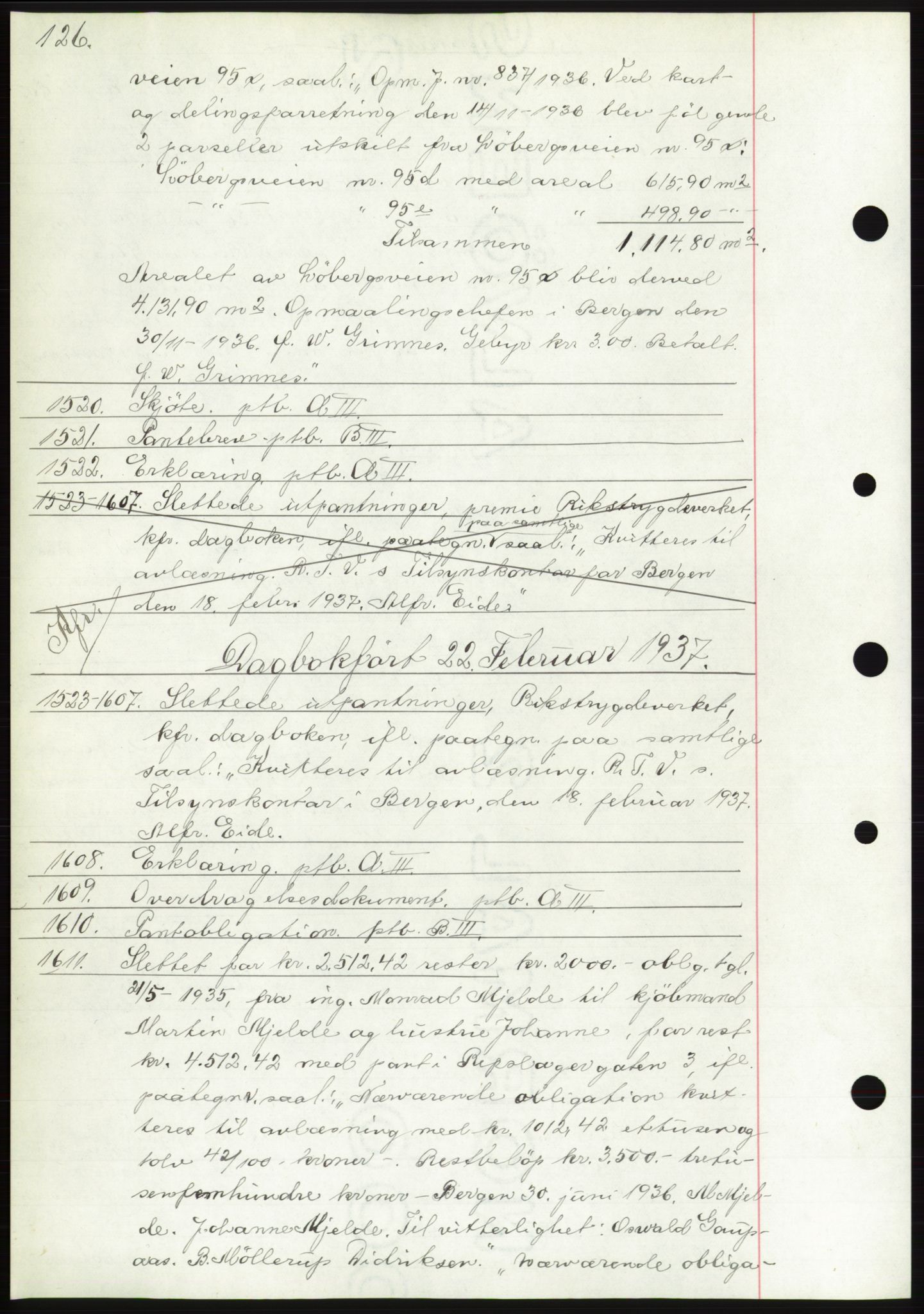 Byfogd og Byskriver i Bergen, AV/SAB-A-3401/03: Mortgage book no. C 3, 1936-1937, Diary no: : 1520/1937
