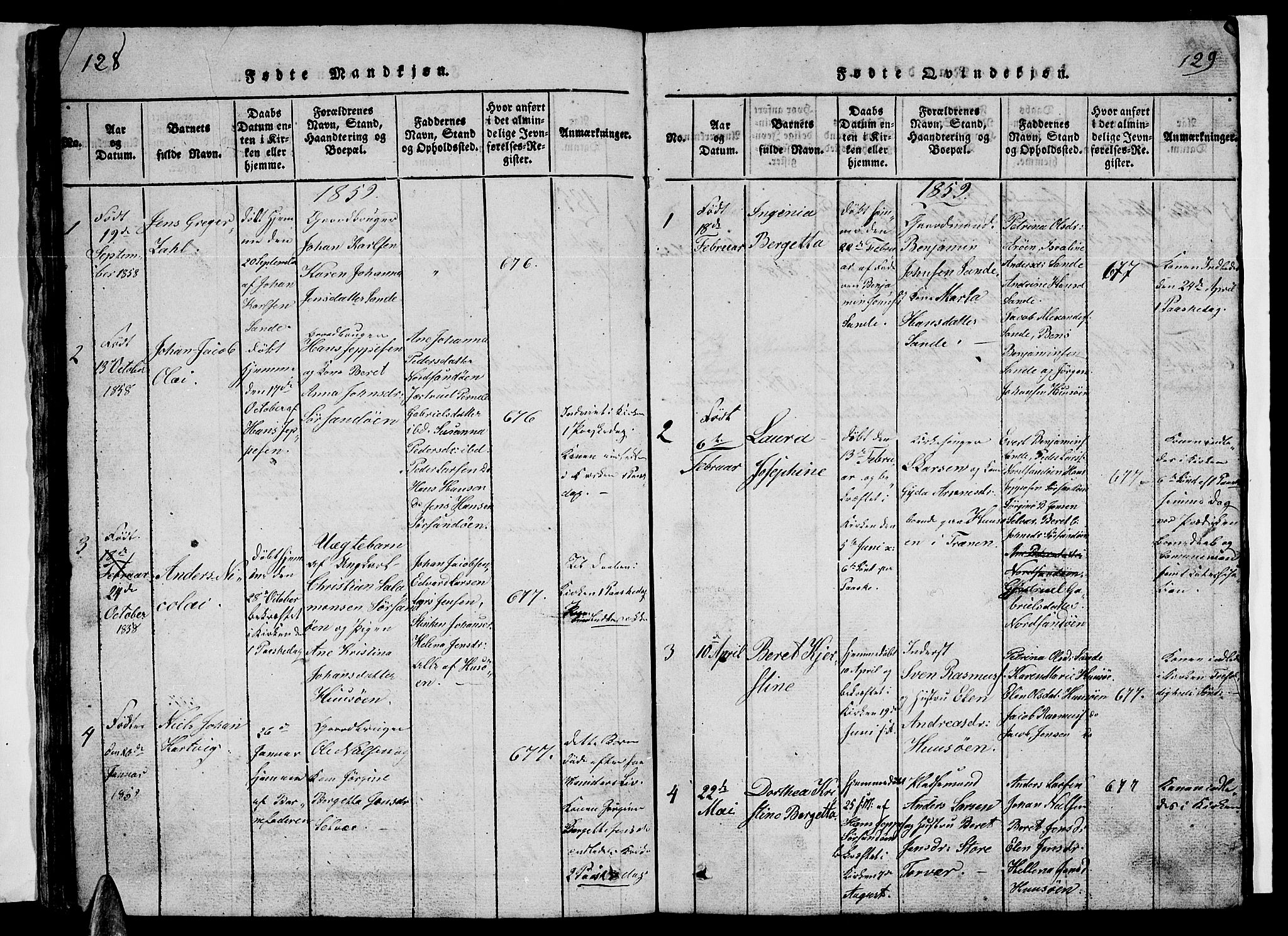 Ministerialprotokoller, klokkerbøker og fødselsregistre - Nordland, SAT/A-1459/840/L0581: Parish register (copy) no. 840C01, 1820-1873, p. 128-129
