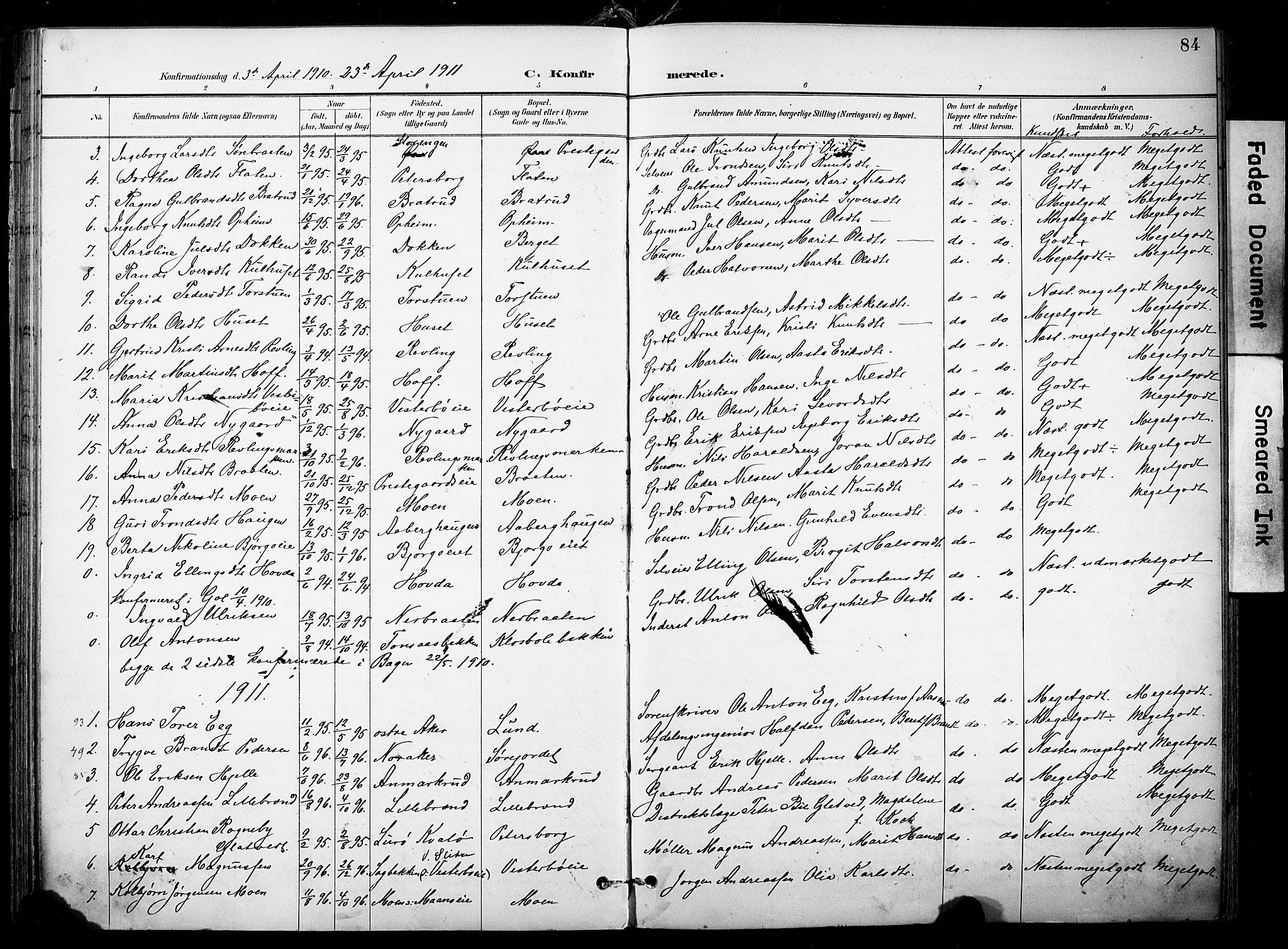 Nord-Aurdal prestekontor, SAH/PREST-132/H/Ha/Haa/L0014: Parish register (official) no. 14, 1896-1912, p. 84