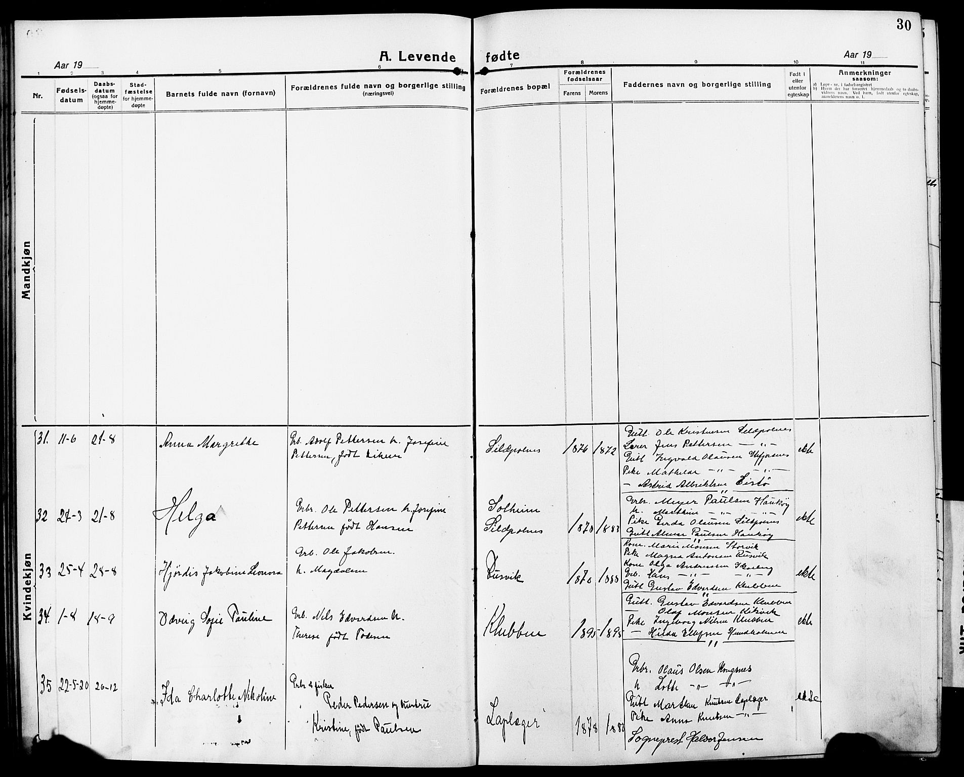 Ministerialprotokoller, klokkerbøker og fødselsregistre - Nordland, AV/SAT-A-1459/861/L0878: Parish register (copy) no. 861C04, 1917-1928, p. 30