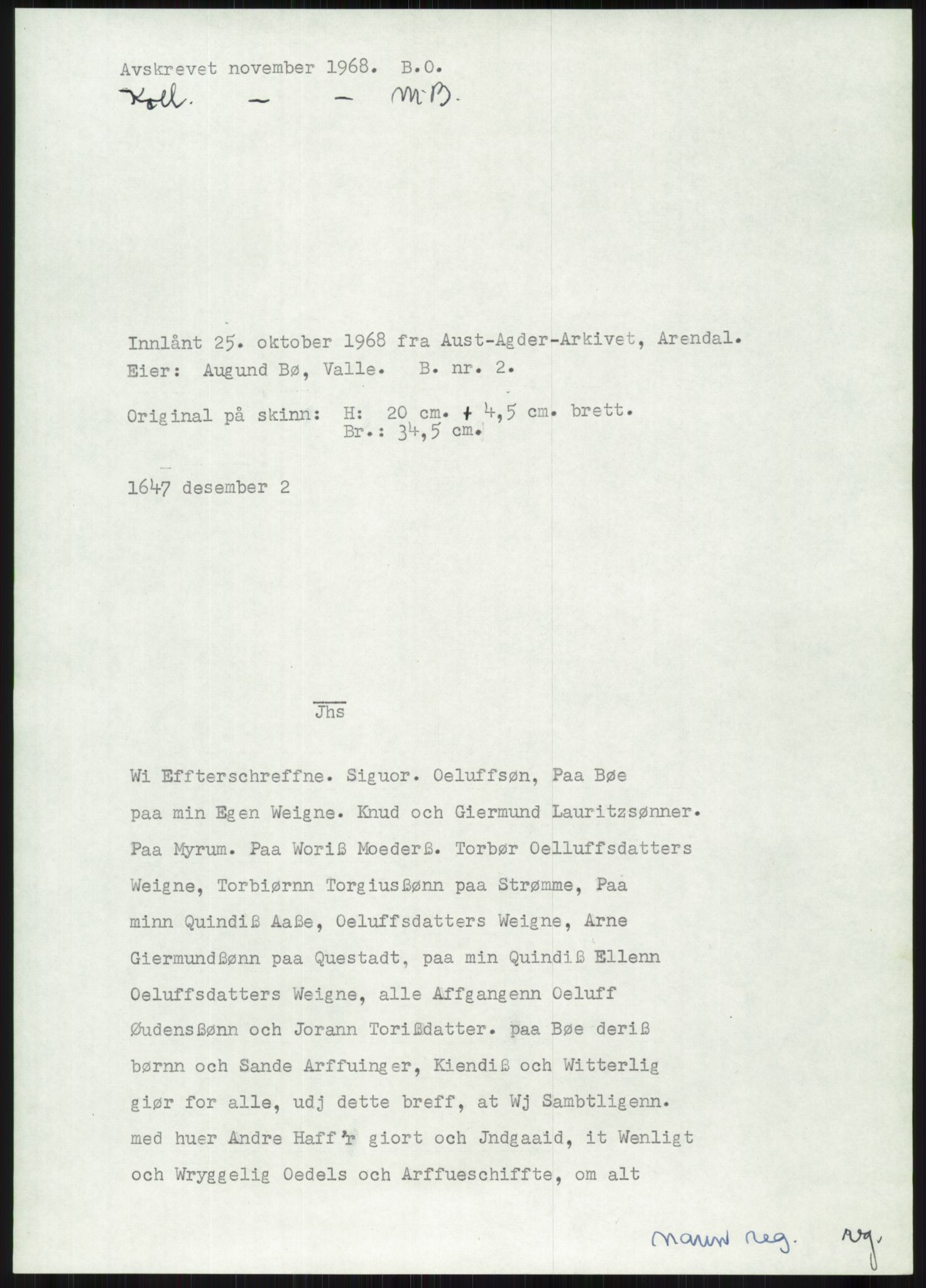 Samlinger til kildeutgivelse, Diplomavskriftsamlingen, AV/RA-EA-4053/H/Ha, p. 1265