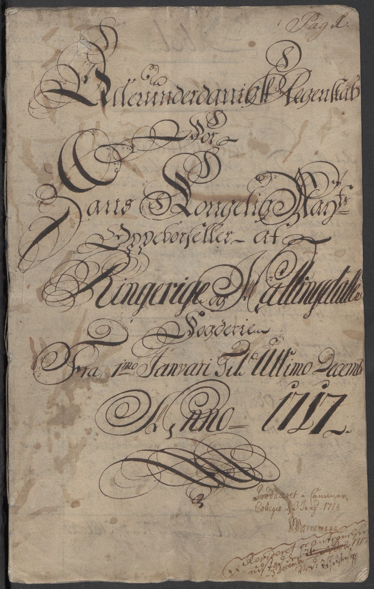 Rentekammeret inntil 1814, Reviderte regnskaper, Fogderegnskap, AV/RA-EA-4092/R23/L1475: Fogderegnskap Ringerike og Hallingdal, 1717, p. 3