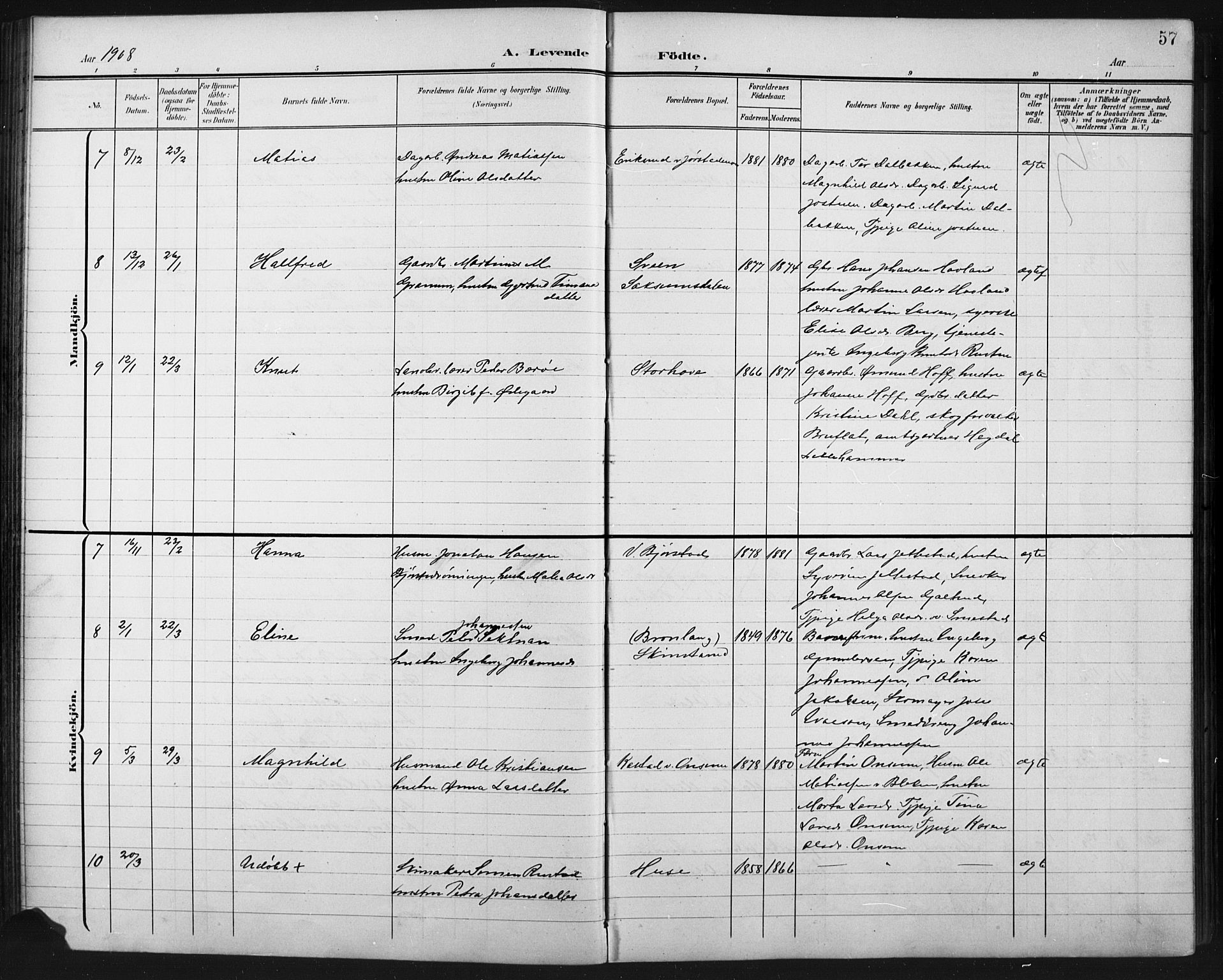 Fåberg prestekontor, SAH/PREST-086/H/Ha/Hab/L0011: Parish register (copy) no. 11, 1901-1921, p. 57