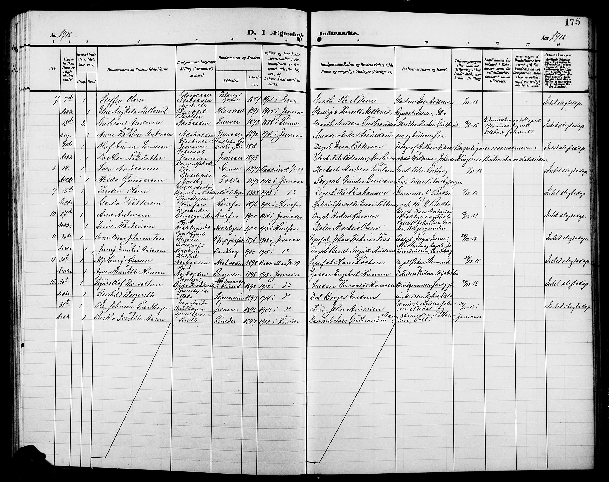 Jevnaker prestekontor, SAH/PREST-116/H/Ha/Hab/L0004: Parish register (copy) no. 4, 1907-1918, p. 175