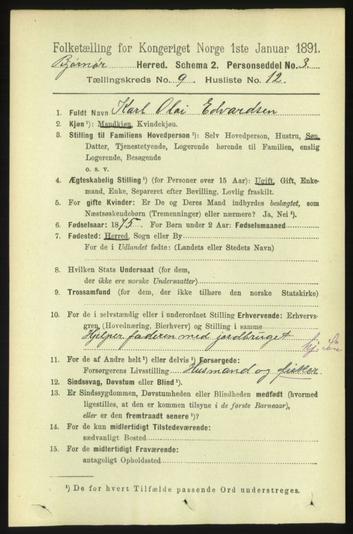 RA, 1891 census for 1632 Bjørnør, 1891, p. 3872