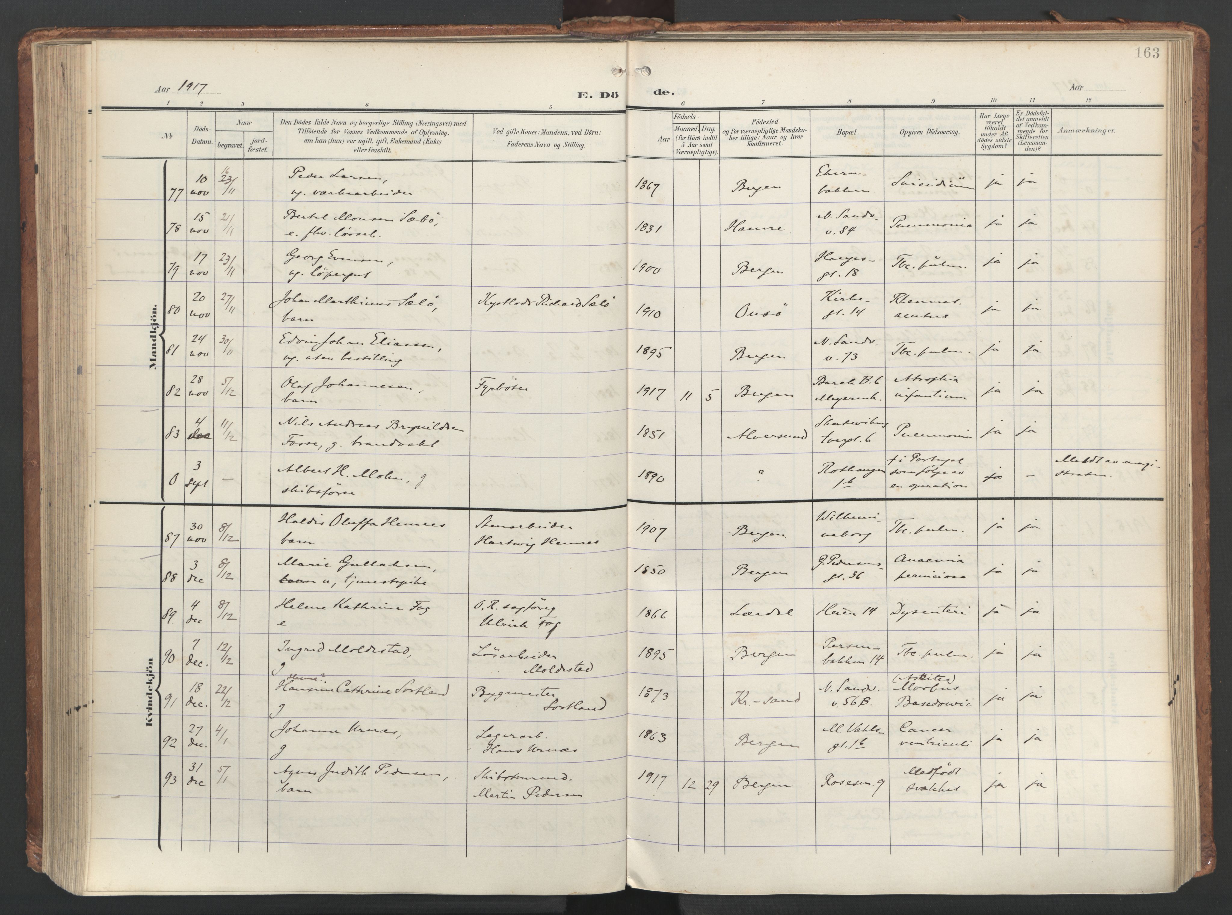 Sandviken Sokneprestembete, AV/SAB-A-77601/H/Ha/L0019: Parish register (official) no. E 2, 1905-1933, p. 163