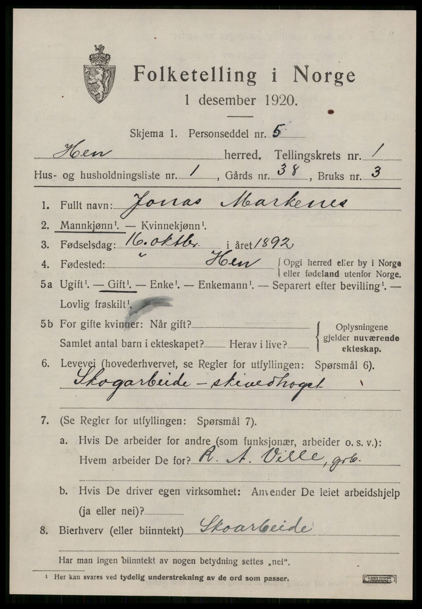 SAT, 1920 census for Hen, 1920, p. 474