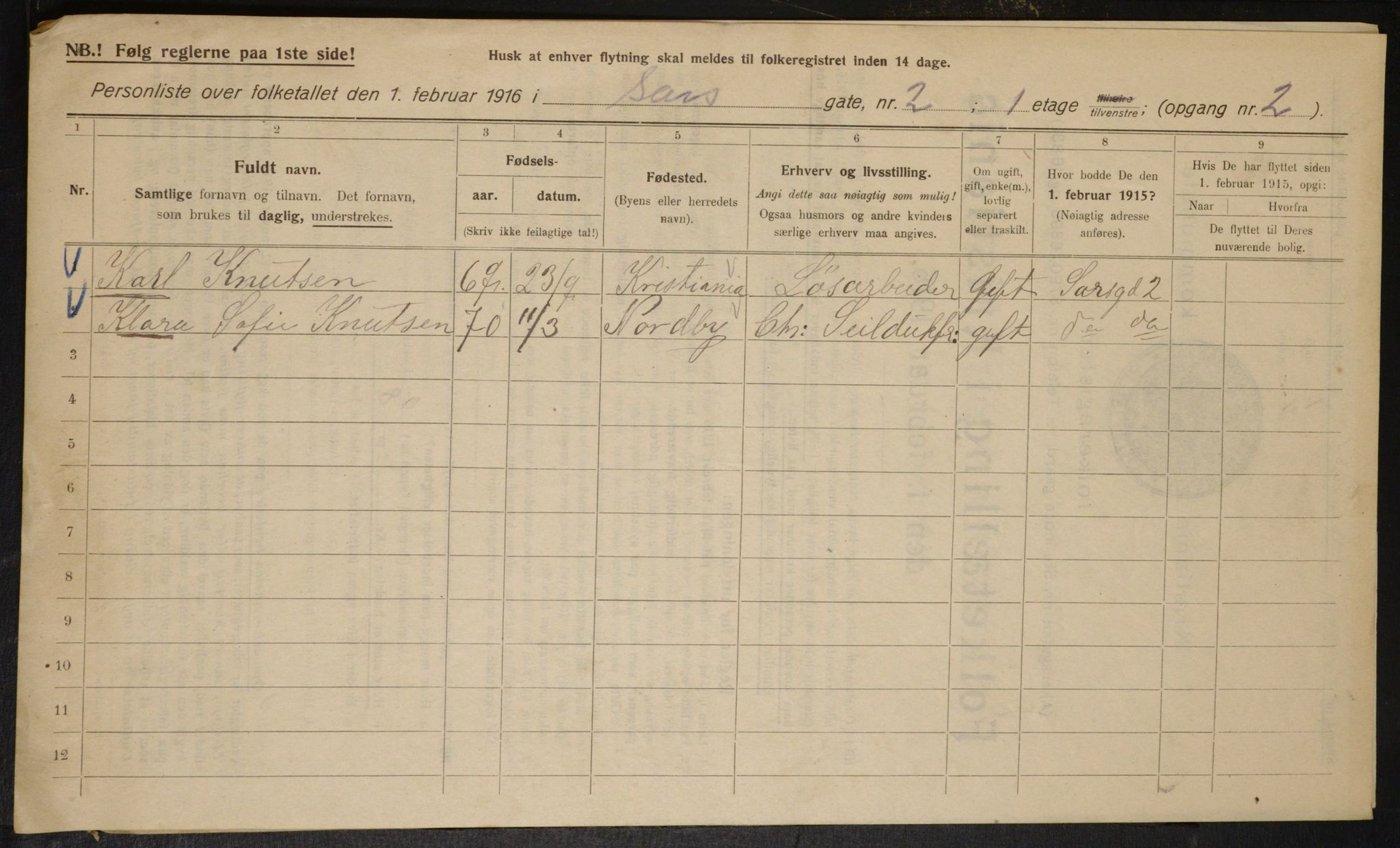 OBA, Municipal Census 1916 for Kristiania, 1916, p. 91478