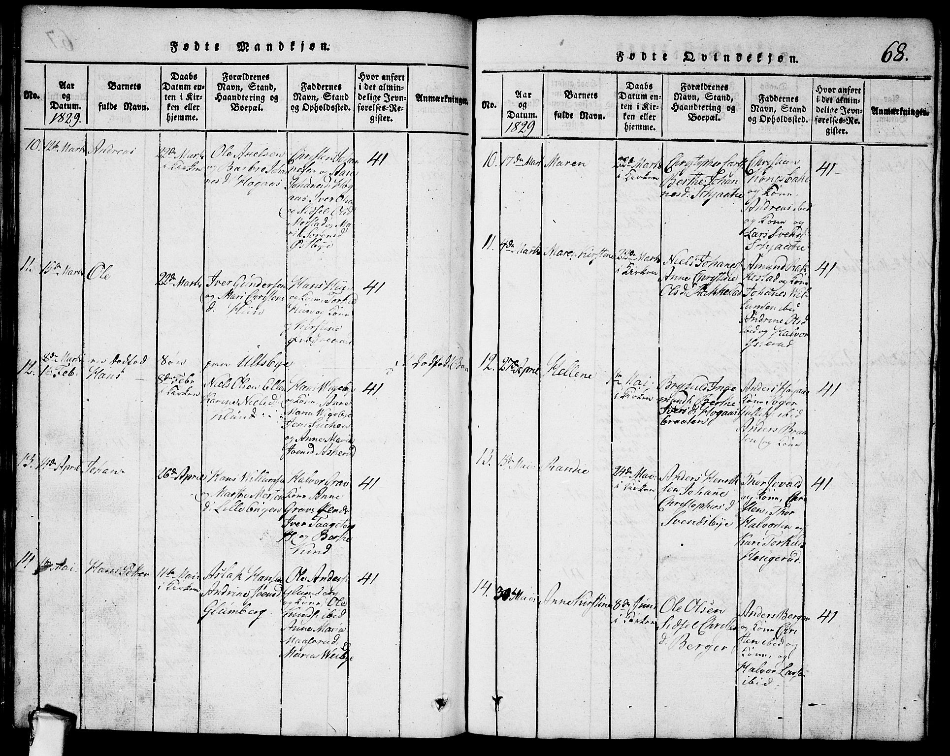 Rødenes prestekontor Kirkebøker, AV/SAO-A-2005/G/Ga/L0001: Parish register (copy) no.  I 1, 1814-1841, p. 68