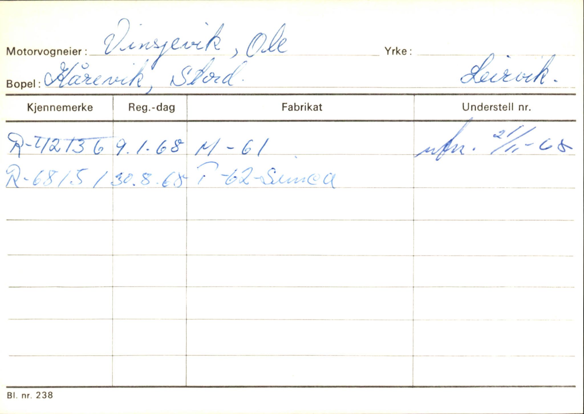 Statens vegvesen, Hordaland vegkontor, AV/SAB-A-5201/2/Ha/L0060: R-eierkort V-W, 1920-1971, p. 38