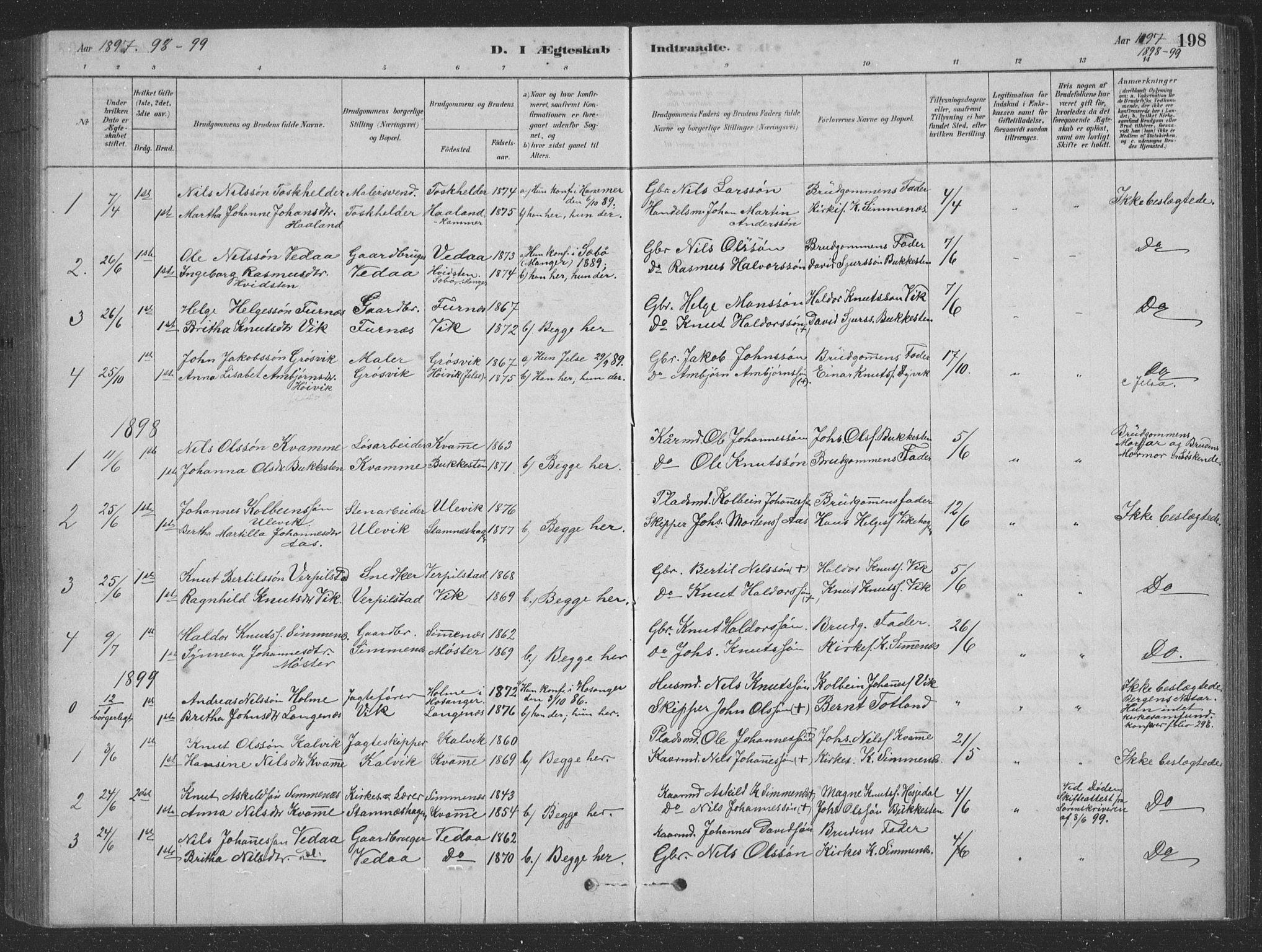 Vaksdal Sokneprestembete, SAB/A-78901/H/Hab: Parish register (copy) no. D 1, 1878-1939, p. 198