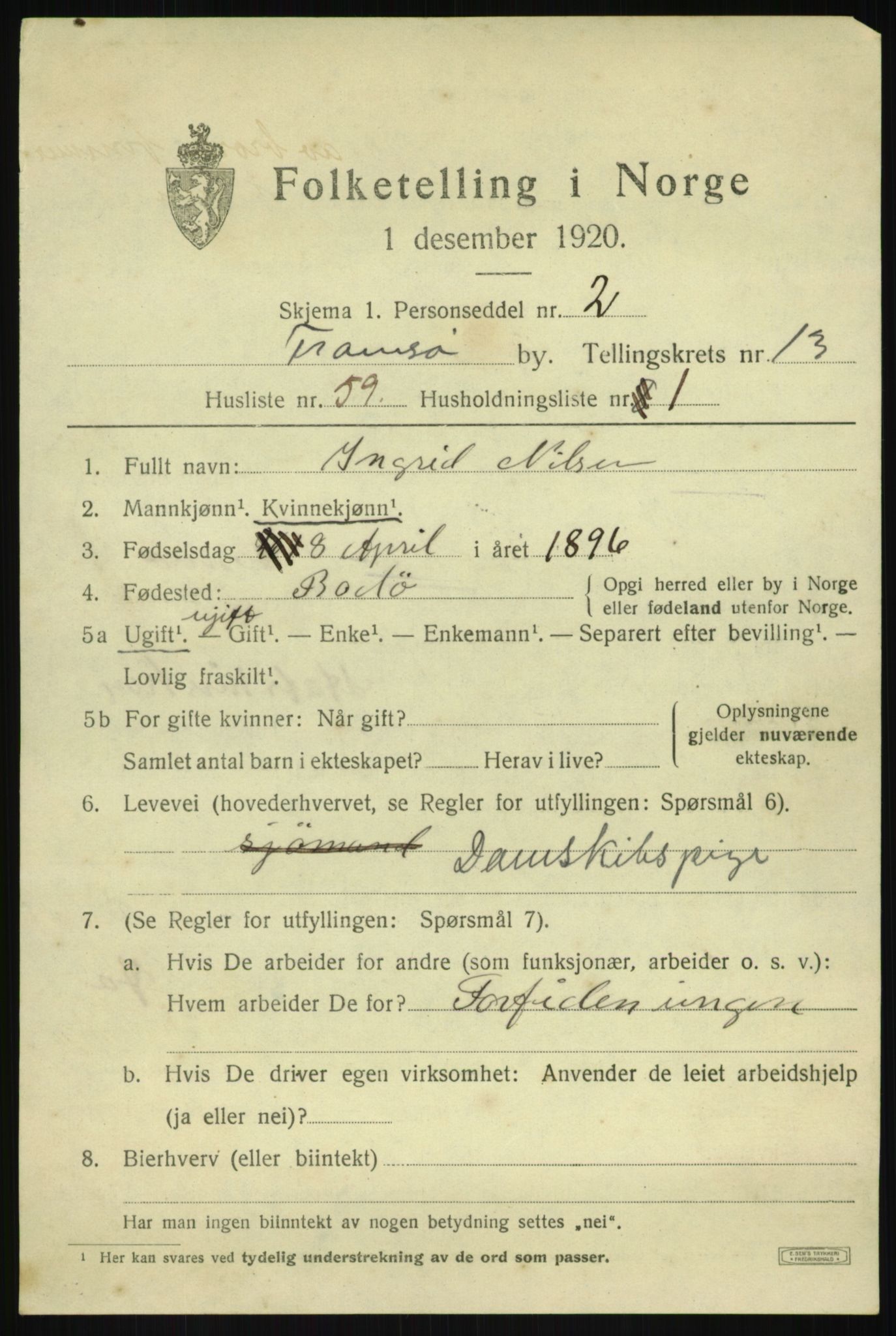 SATØ, 1920 census for Tromsø, 1920, p. 26191