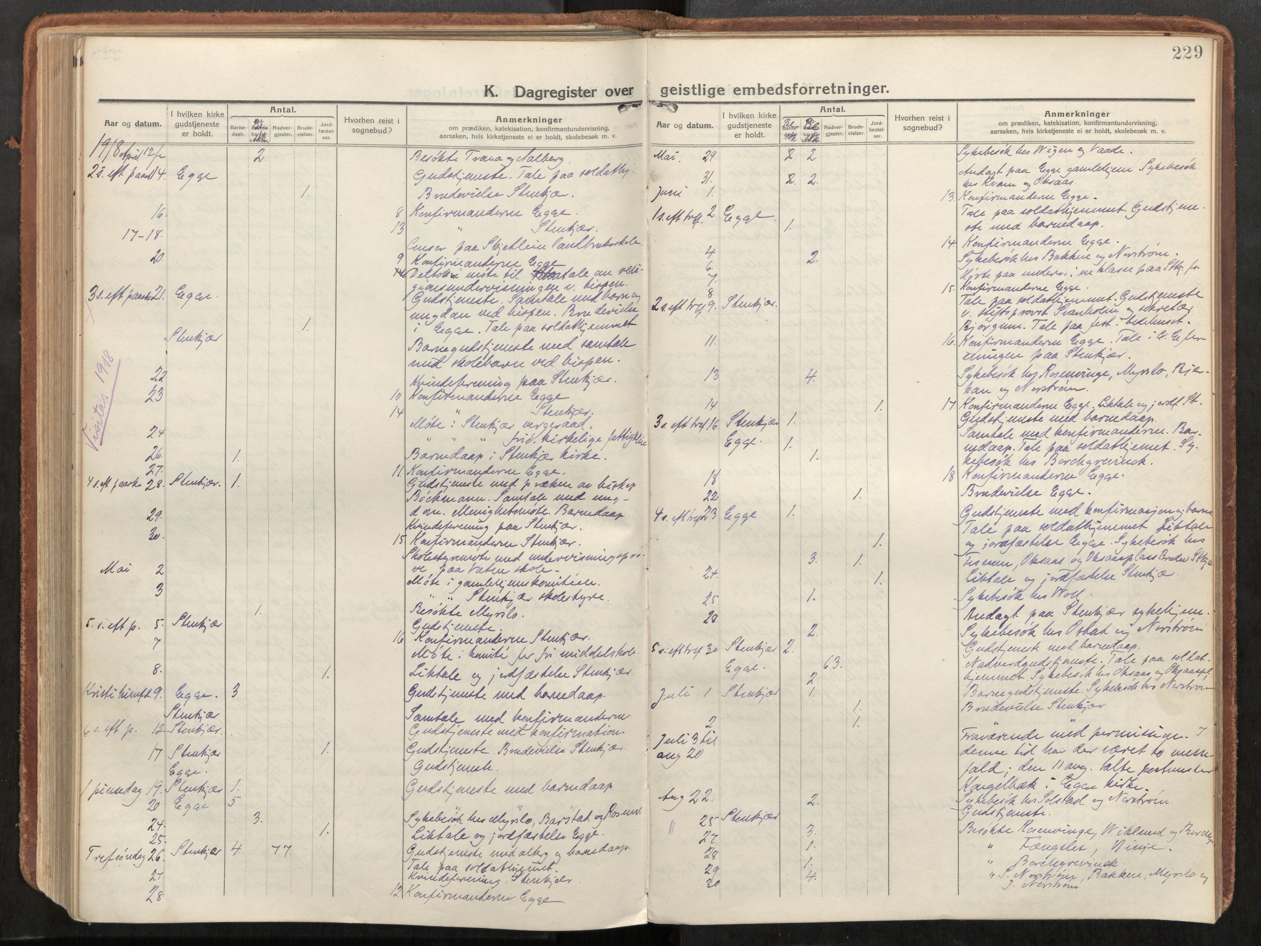 Steinkjer sokneprestkontor, SAT/A-1541/01/H/Ha/Haa/L0003: Parish register (official) no. 3, 1913-1922, p. 229