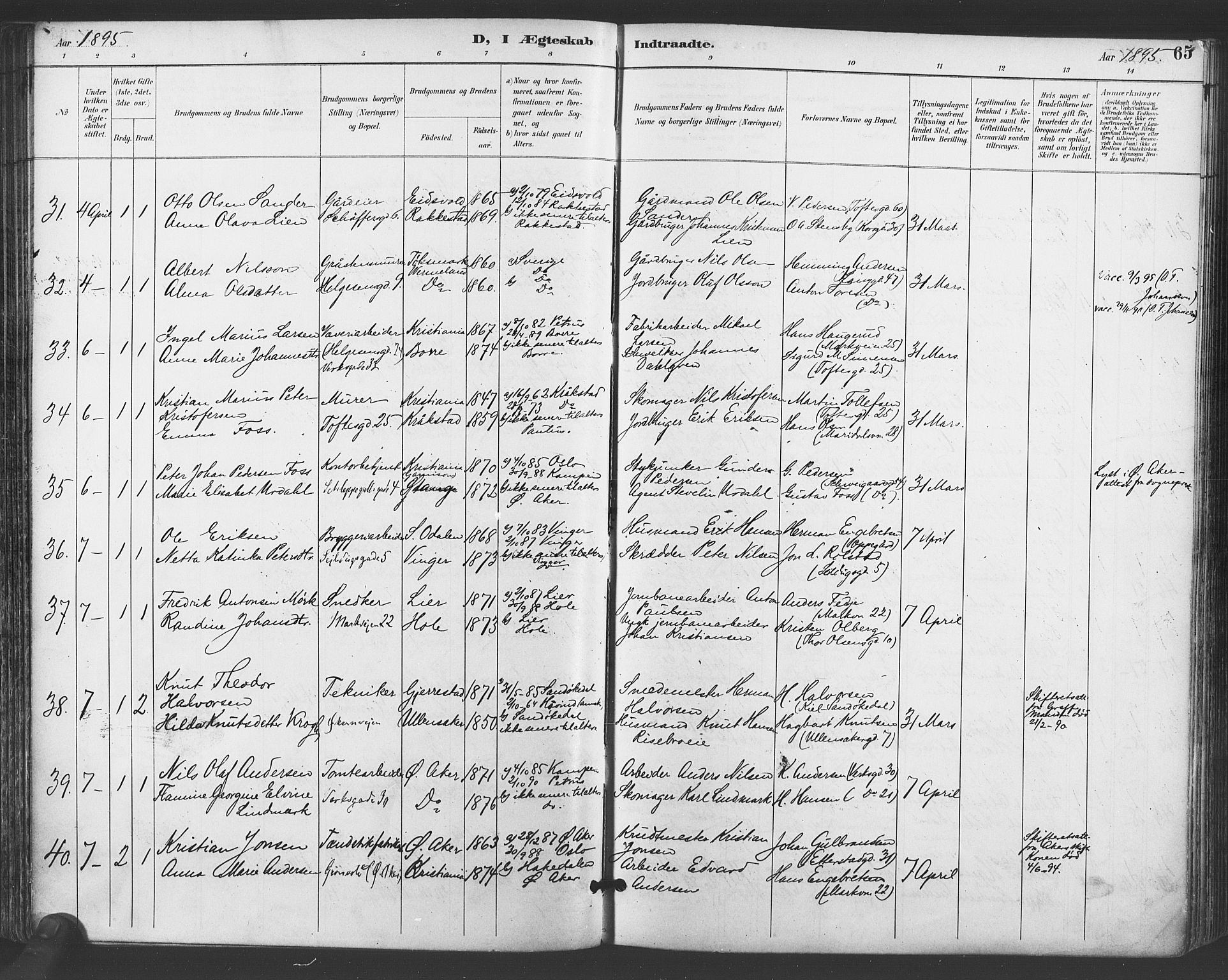 Paulus prestekontor Kirkebøker, SAO/A-10871/F/Fa/L0009: Parish register (official) no. 9, 1891-1901, p. 65