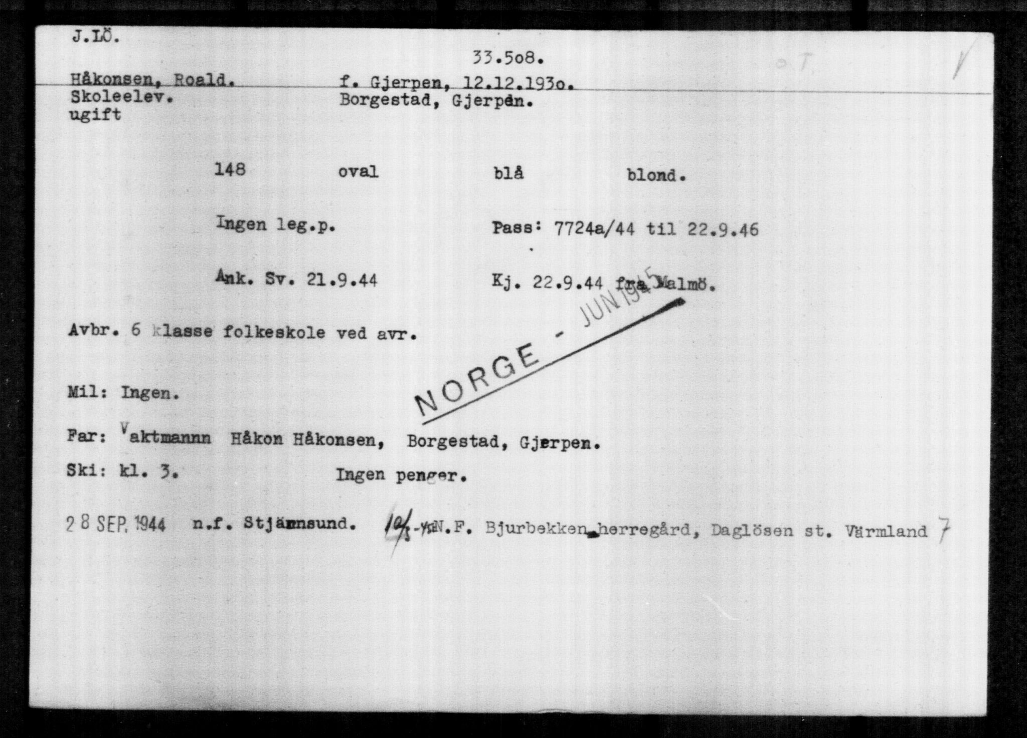 Utenriksstasjonene, Legasjonen i Stockholm, Flyktningkontoret, AV/RA-S-6753/V/Va/L0013: Kjesäterkartoteket, flyktninger med registreringsnr. 31500-34731, 1940-1945, p. 2116