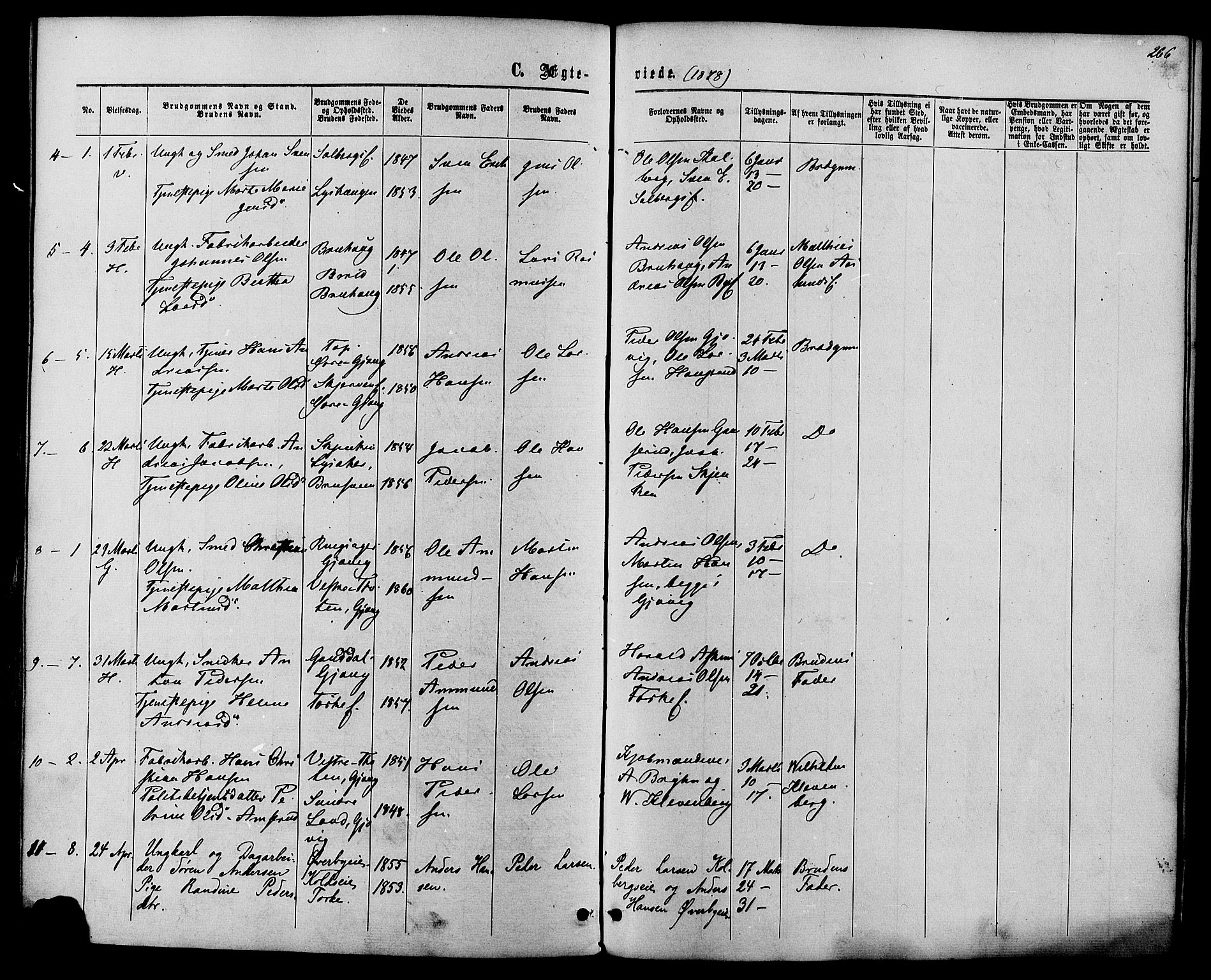 Vardal prestekontor, SAH/PREST-100/H/Ha/Haa/L0007: Parish register (official) no. 7, 1867-1878, p. 266
